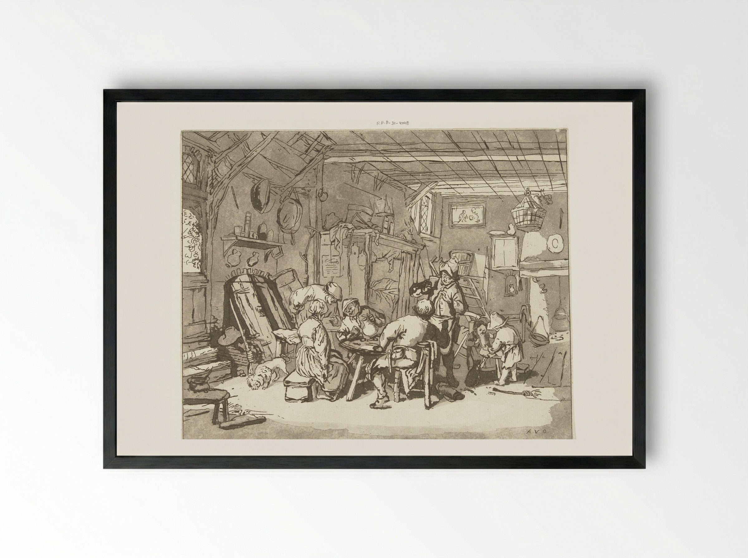Boereninterieur (Peasant Interior) - Anthonie van den Bos - Framed Print Black