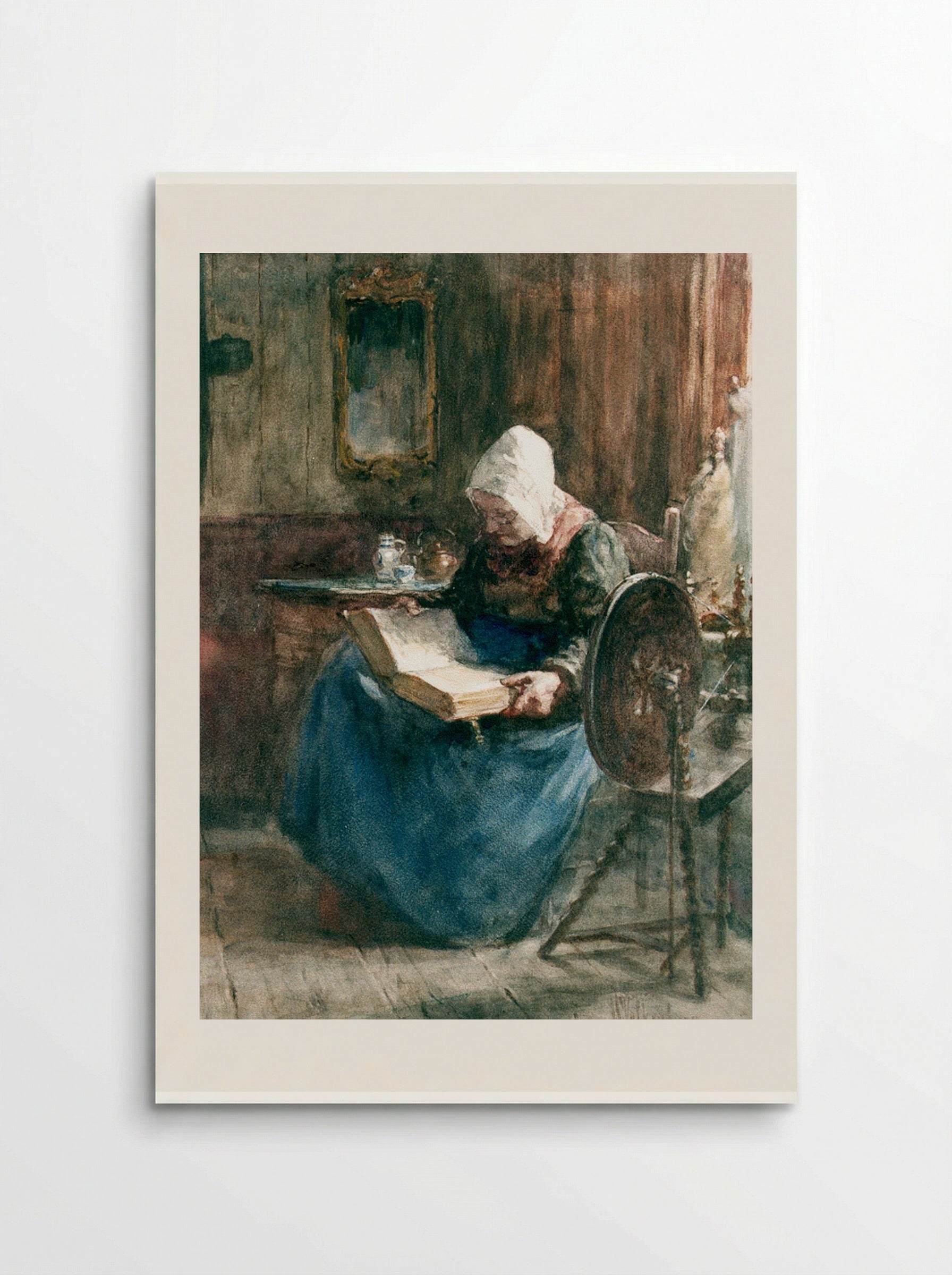 Boereninterieur met zittende oude vrouw - Hendrik Valkenburg - Poster