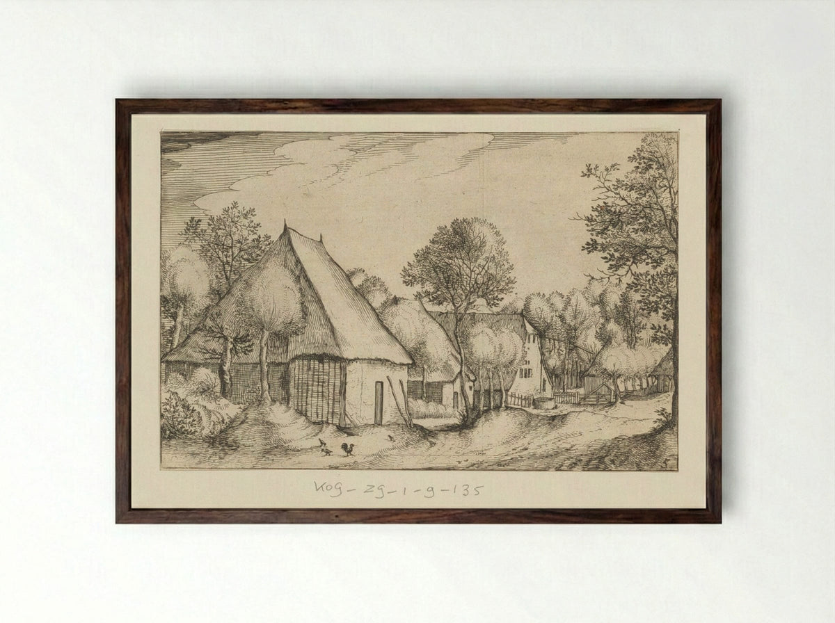 Boerenland (Farmstead) - Claes Jansz. Visscher (II) - Framed Print Dark Wood