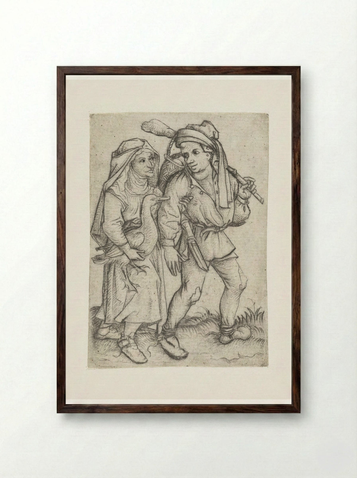 Boerenpaar (Peasant Couple) - Master of the Amsterdam Cabinet - Framed Print Dark Wood