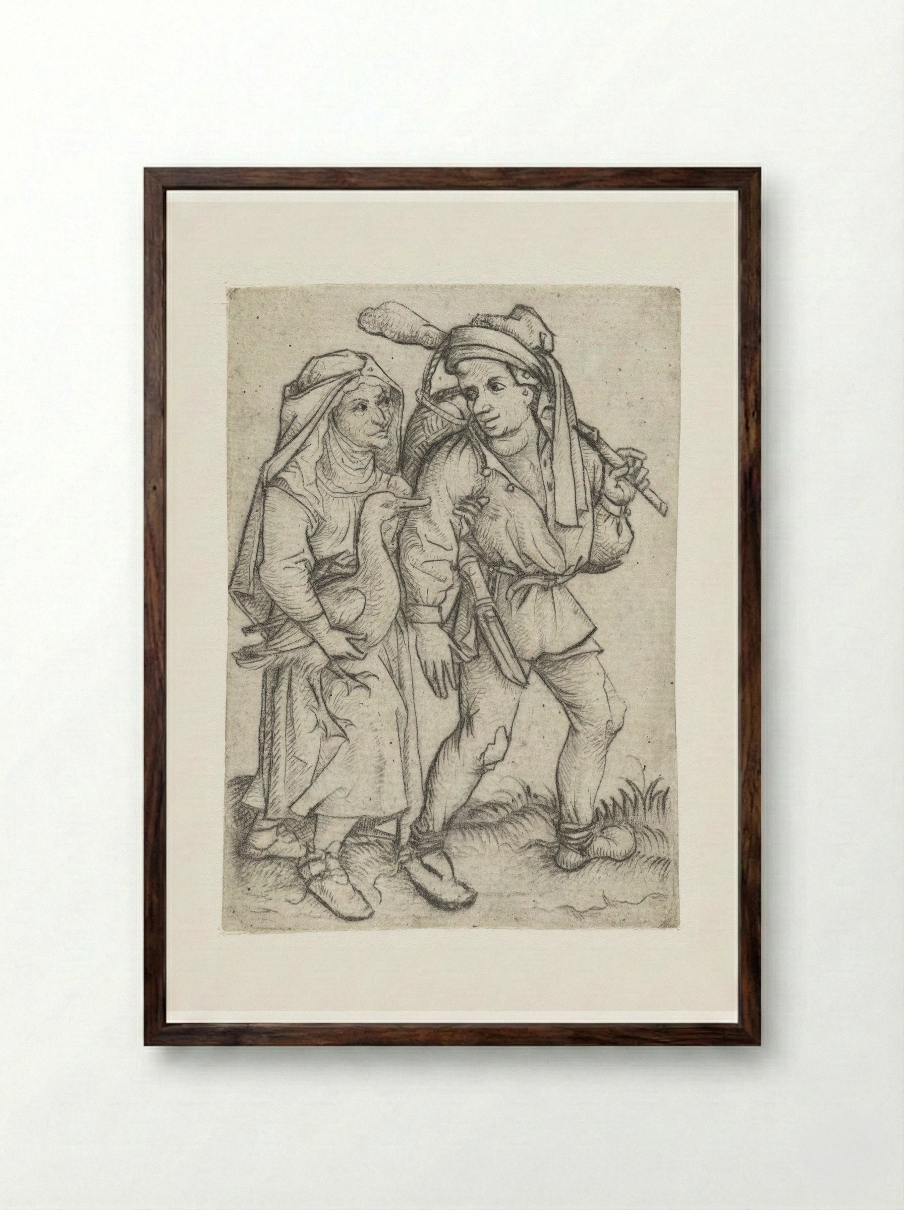 Boerenpaar (Peasant Couple) - Master of the Amsterdam Cabinet - Framed Print Dark Wood