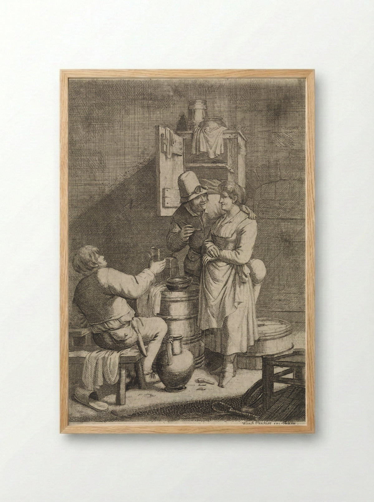 Boerenpaar en een man met een glas - Justus van den Nijpoort - Framed Print Wood