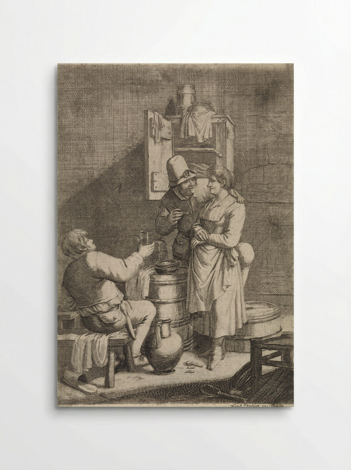 Boerenpaar en een man met een glas - Justus van den Nijpoort - Poster