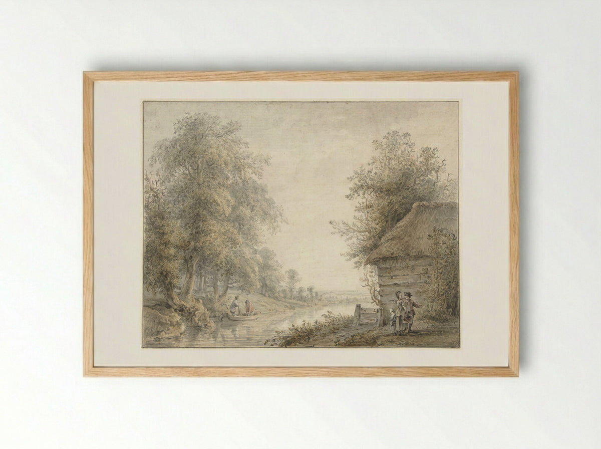 Boerenschuur bij een vaart aan een boszoom - Jacobus Versteegen - Framed Print Wood