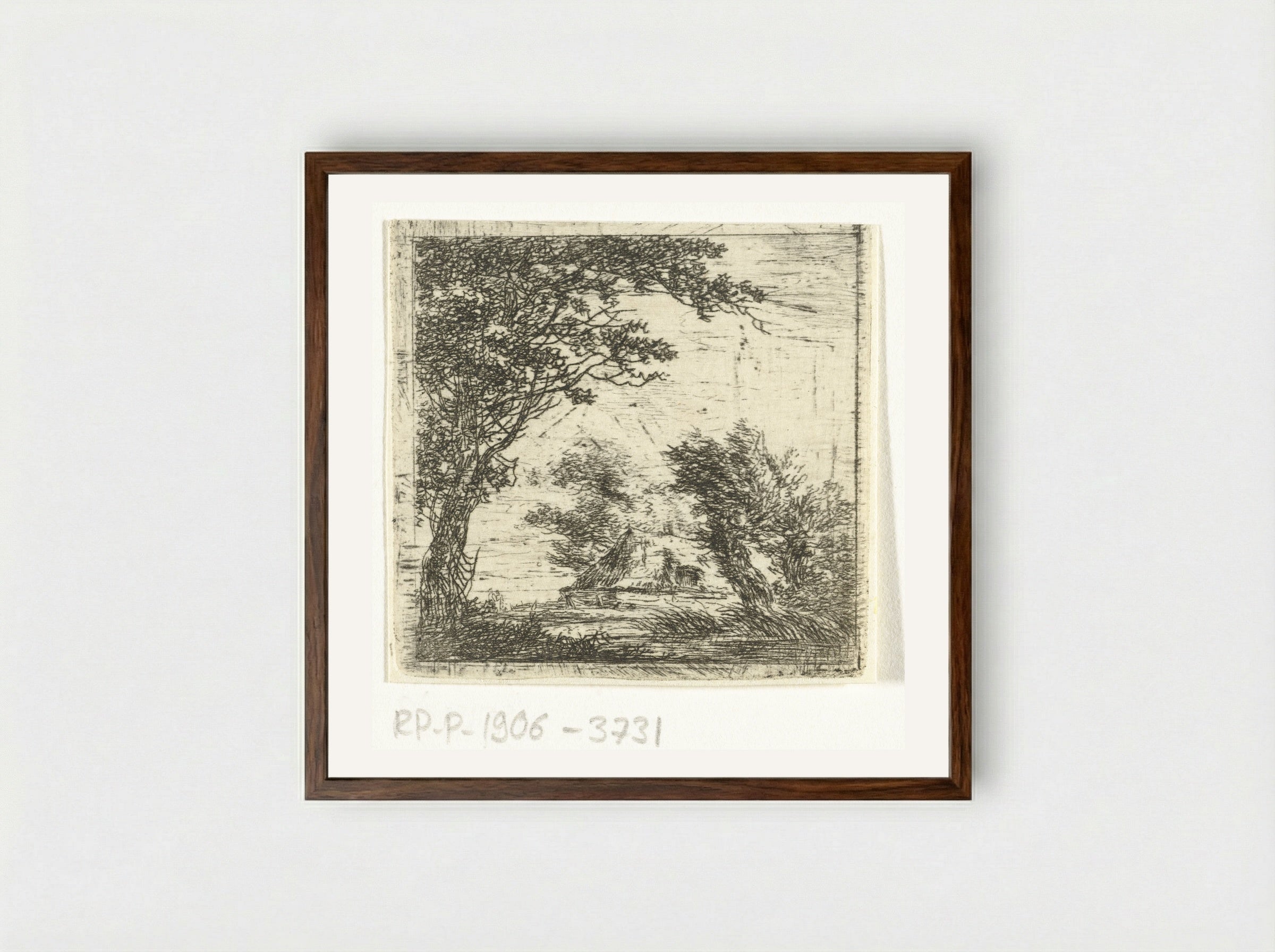 Boerenwoning tussen bomen - Hermanus van Brussel - Framed Print Dark Wood