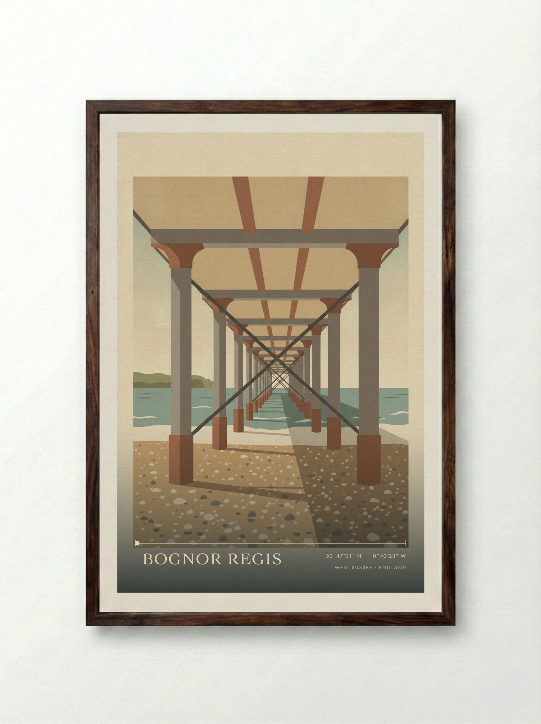 Bognor Regis West Sussex England Travel Poster - Framed Print Dark Wood