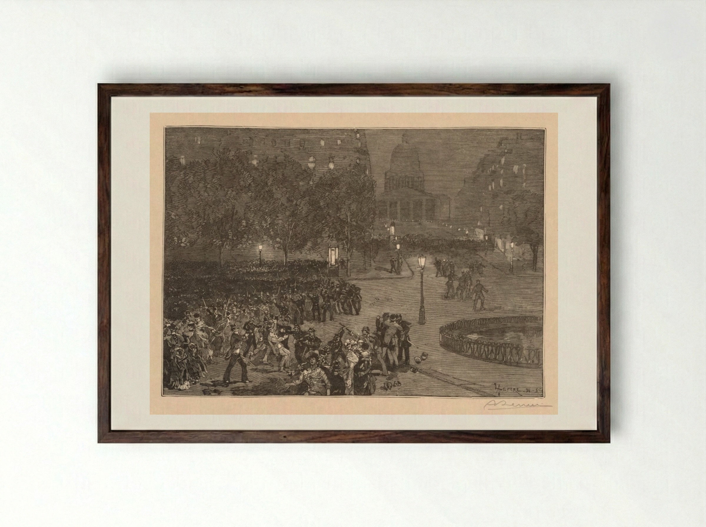 Bois du Monde: Les troubles du quartier Latin - Auguste Louis Lepère - Framed Print Dark Wood