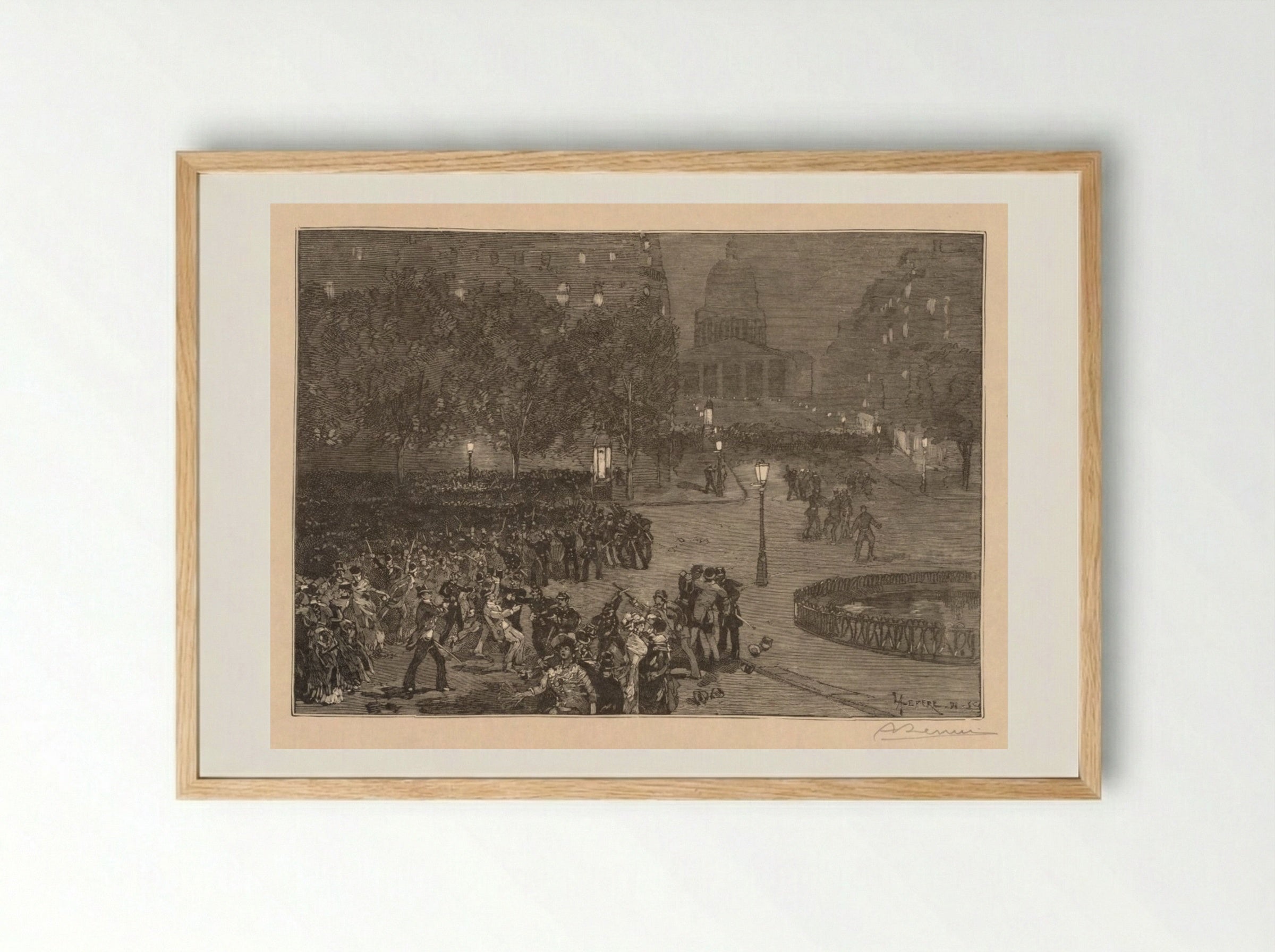 Bois du Monde: Les troubles du quartier Latin - Auguste Louis Lepère - Framed Print Wood