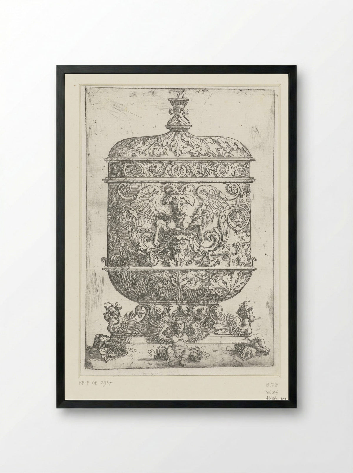 Bokaal met groteskenversiering - Nicoletto da Modena - Framed Print Black
