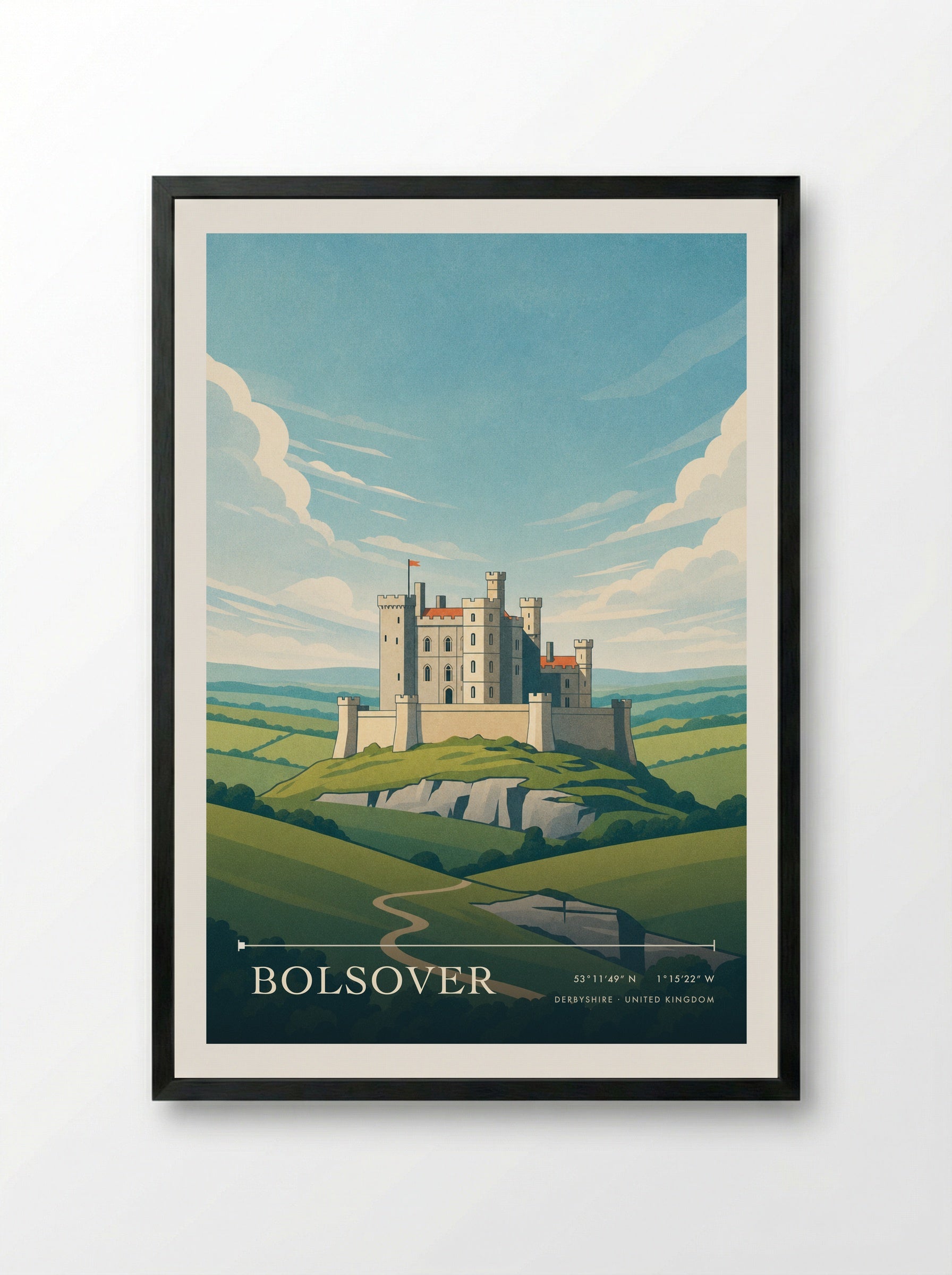 Bolsover Derbyshire United Kingdom Travel Poster - Framed Print Black