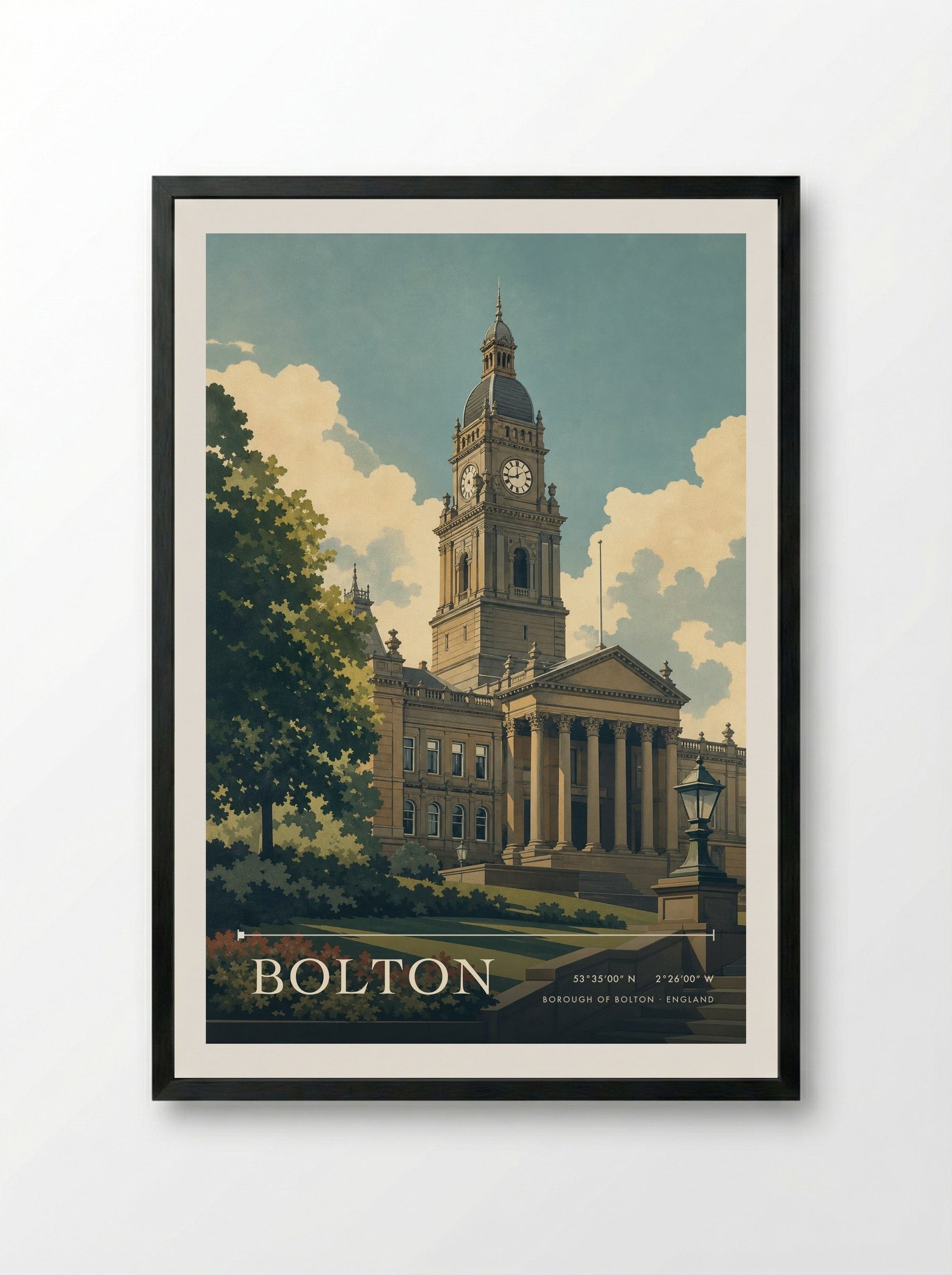 Bolton Borough of Bolton England Travel Poster - Framed Print Black