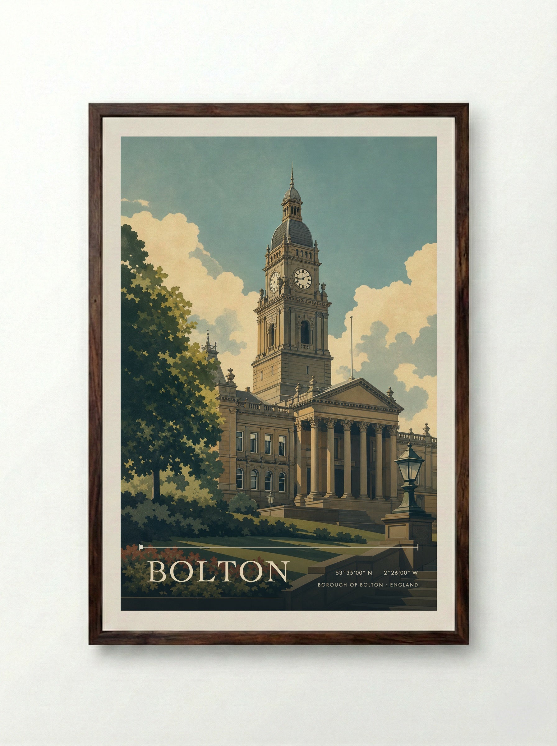 Bolton Borough of Bolton England Travel Poster - Framed Print Dark Wood
