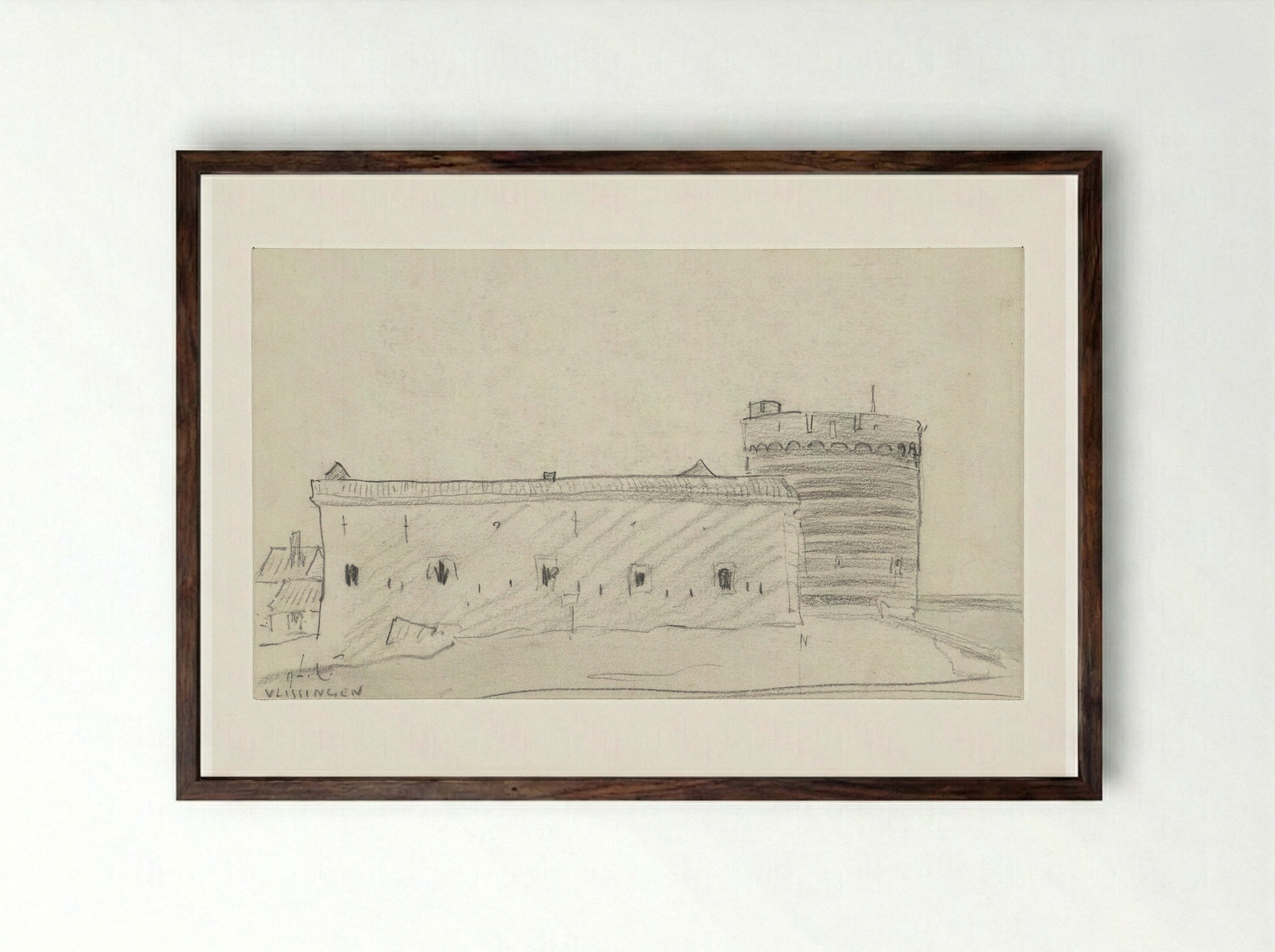 Bolwerk te Vlissingen - Adolf le Comte - Framed Print Dark Wood