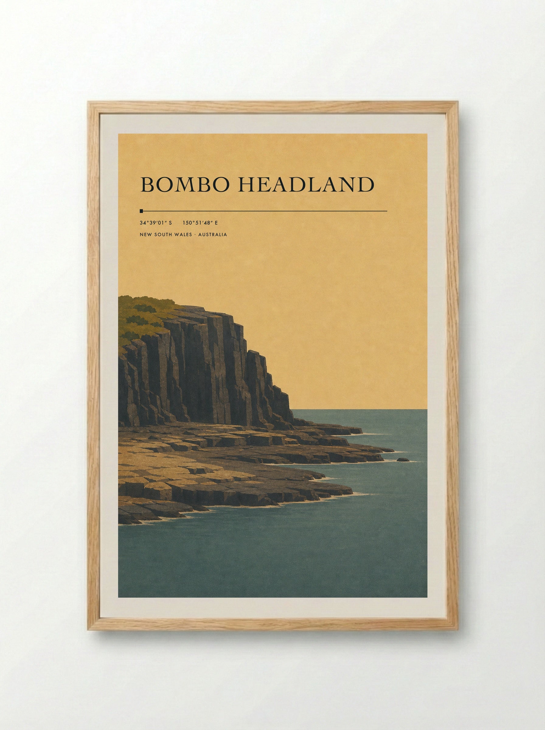 Bombo Headland Travel Poster Artwork - Framed Print Wood