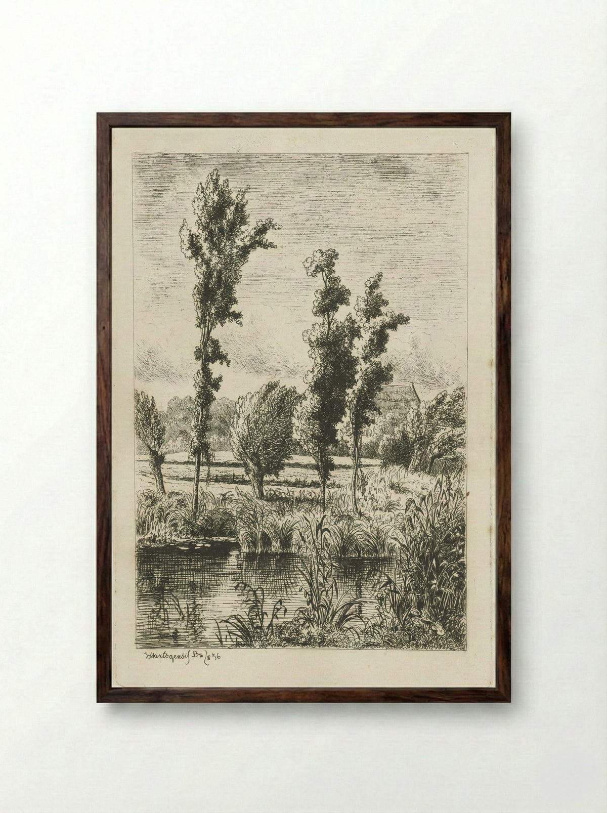 Bomen aan een sloot - Joseph Hartogensis - Framed Print Dark Wood