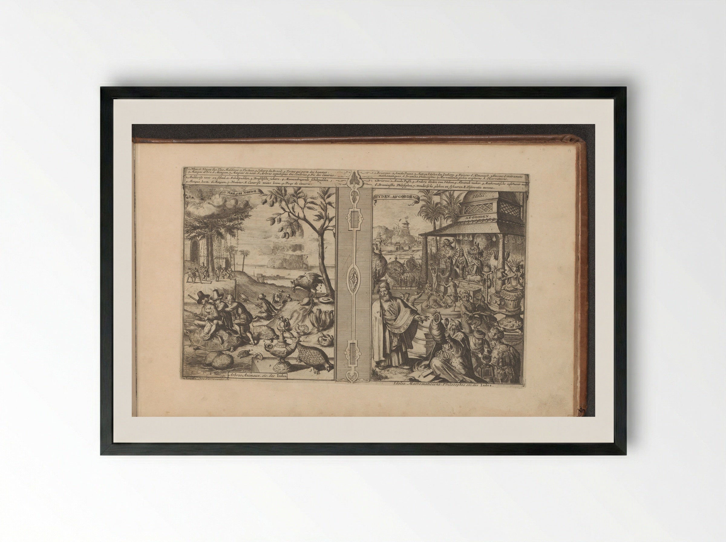 Bomen, dieren en noten; Verering van godsbeelden - Romeyn de Hooghe - Framed Print Black