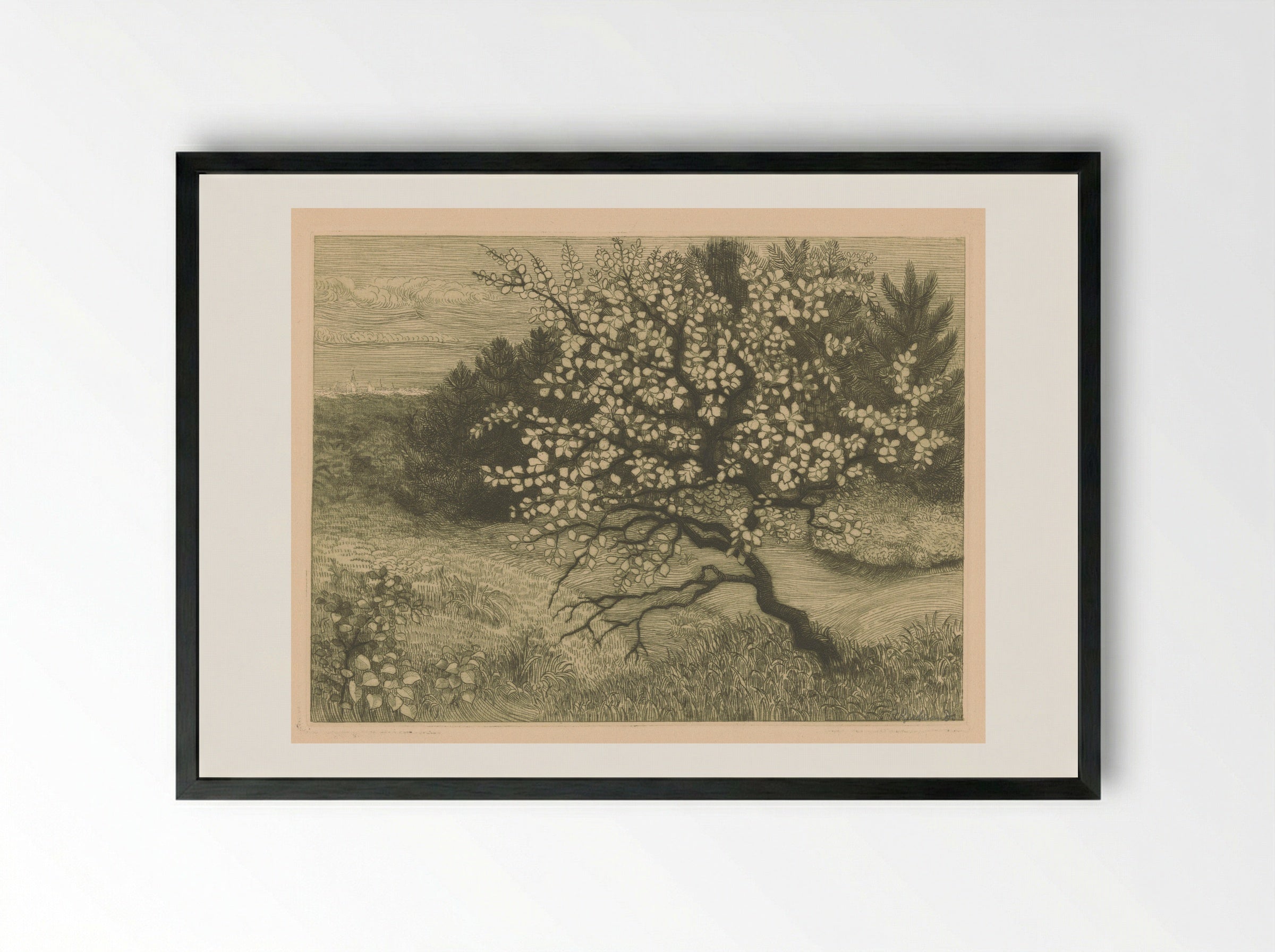 Bomen in een glooiend landschap - Roelf Gerbrands - Framed Print Black