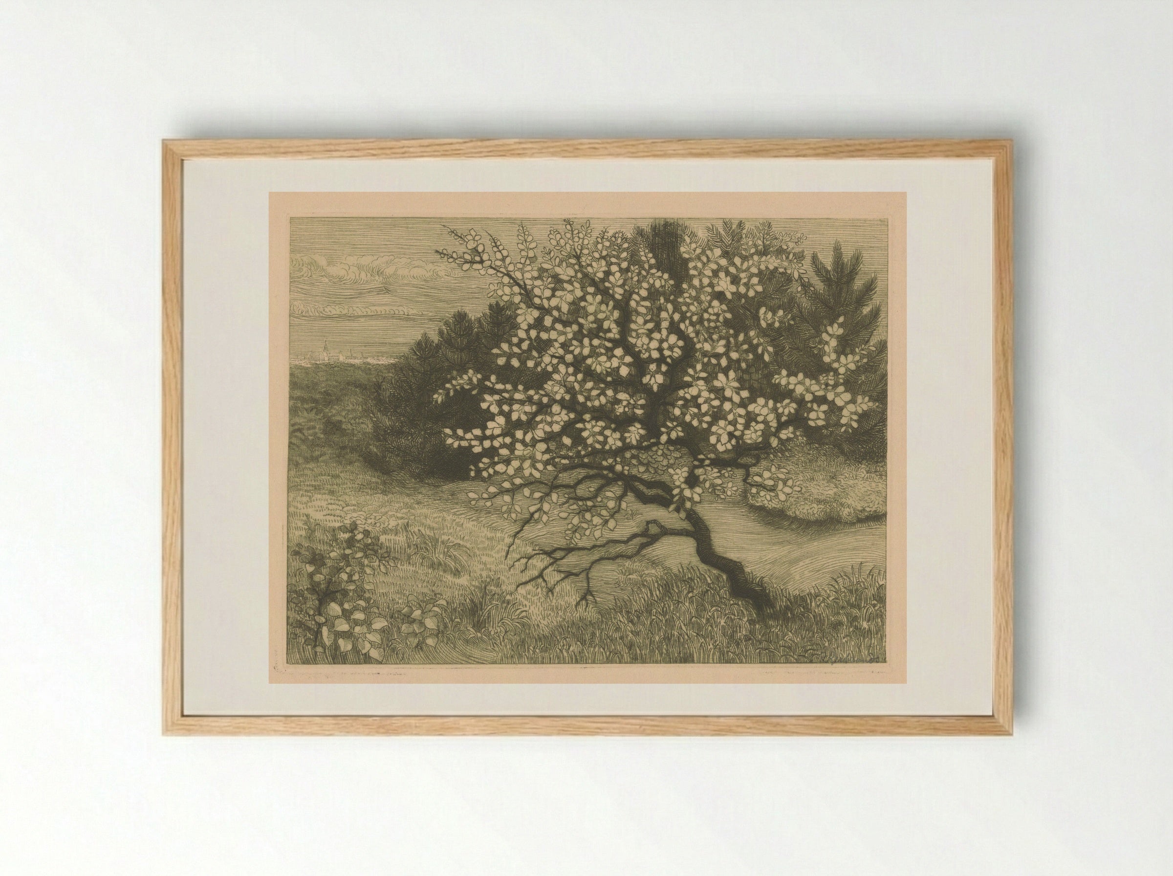Bomen in een glooiend landschap - Roelf Gerbrands - Framed Print Wood
