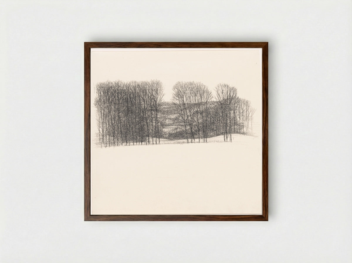 Bomen in glooiend landschap - Kees Stoop - Framed Print Dark Wood