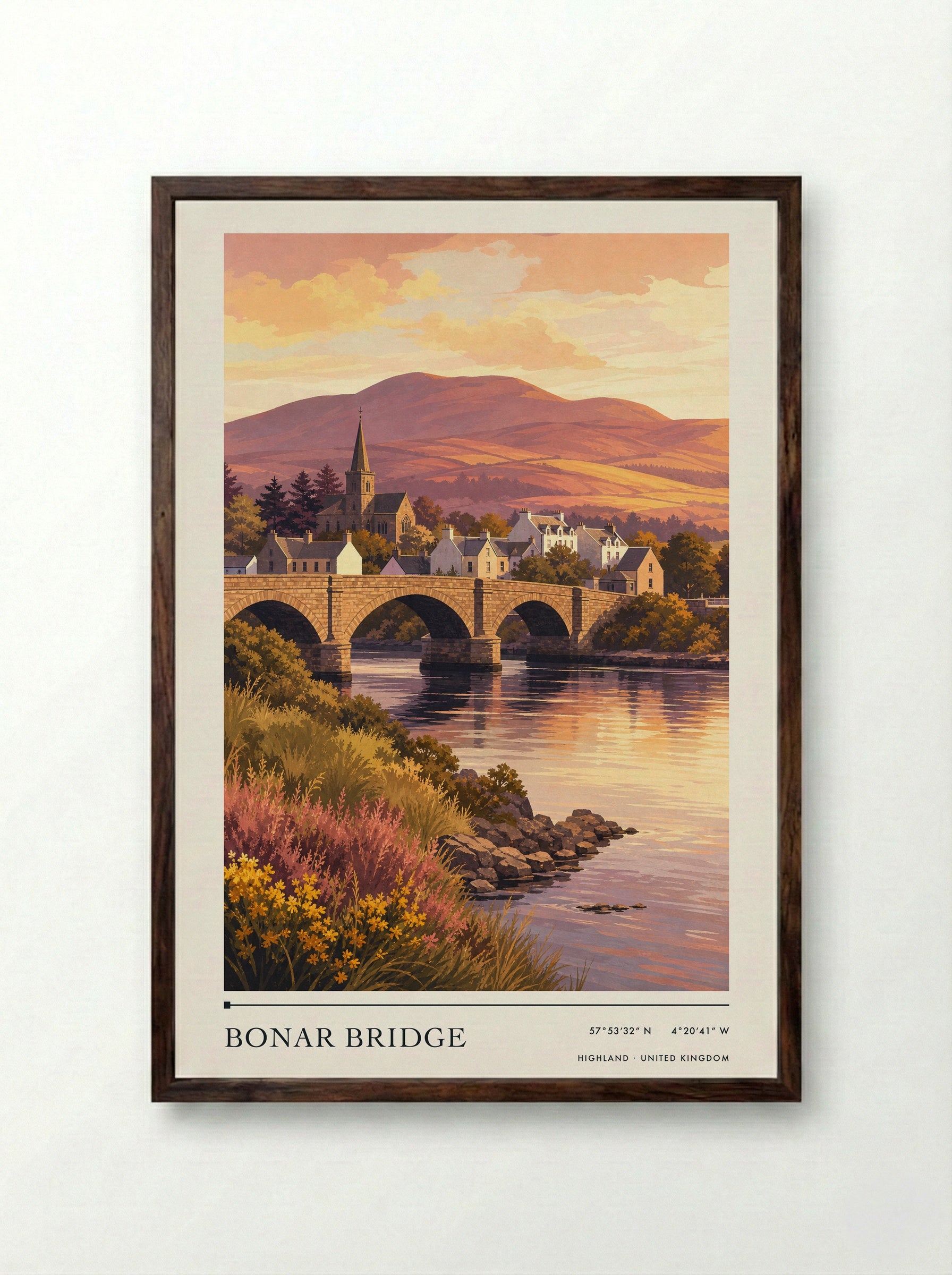 Bonar Bridge Highland United Kingdom Travel Poster - Framed Print Dark Wood