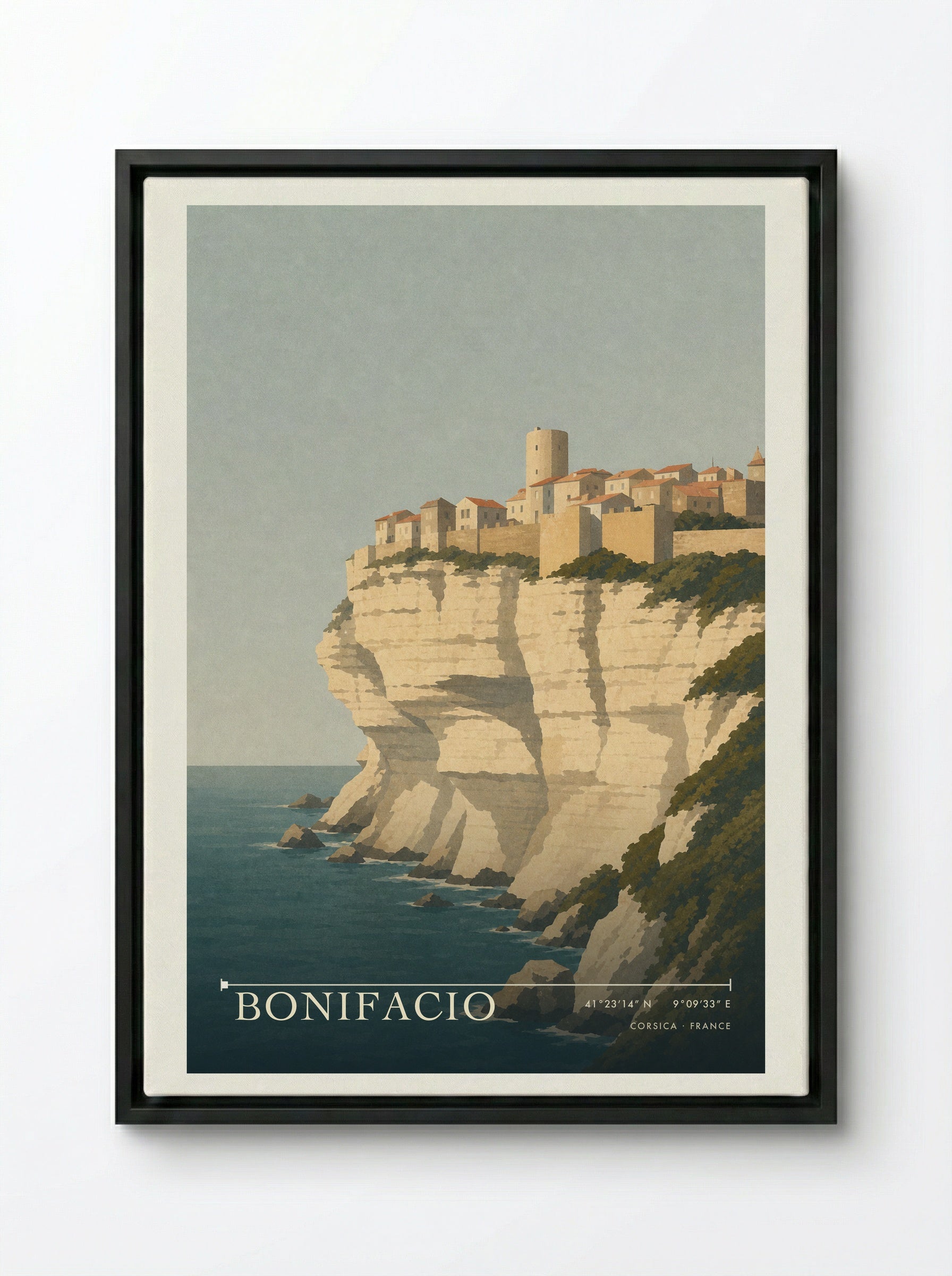 Bonifacio Travel Poster Artwork - Framed Canvas Black