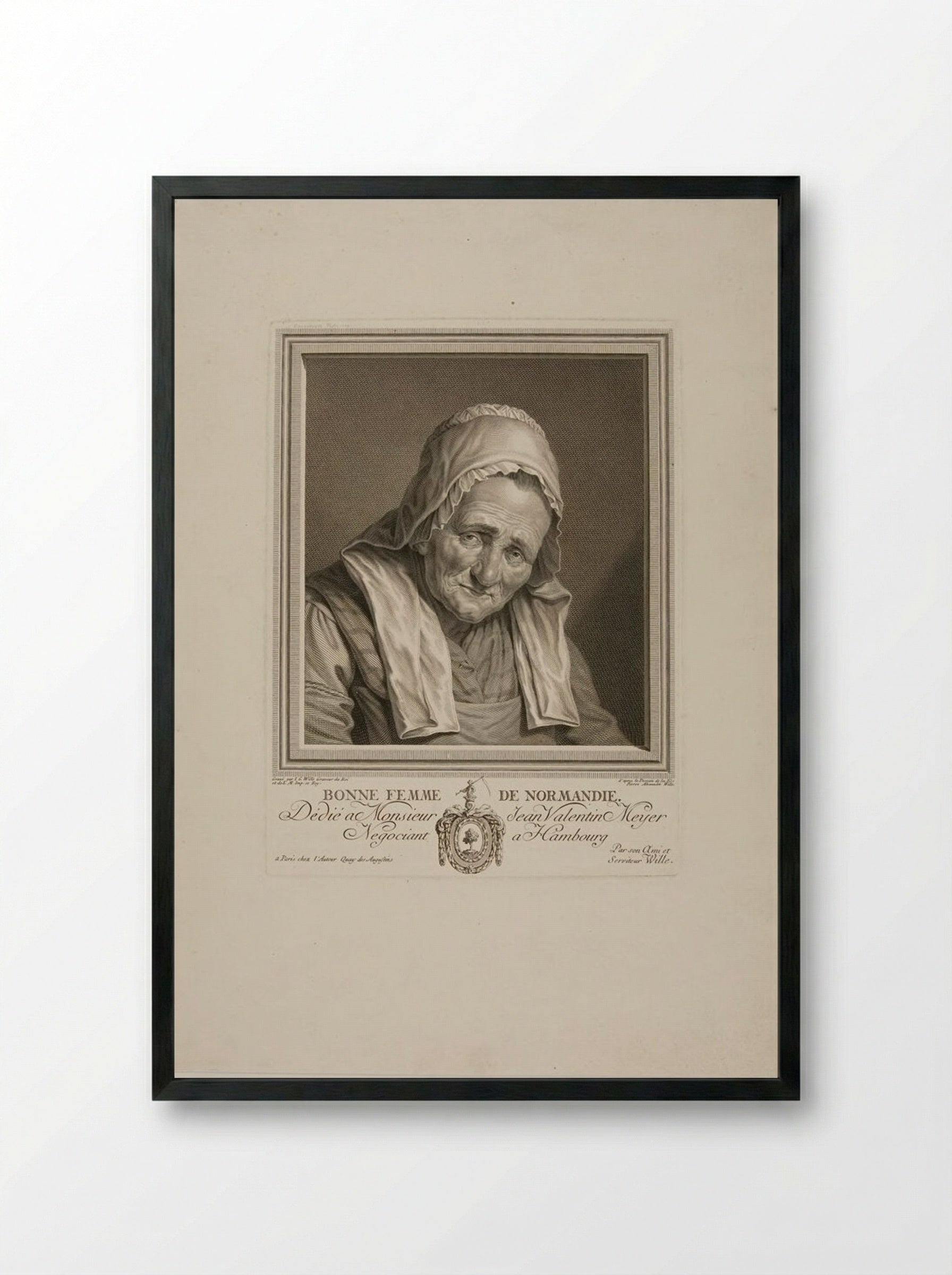 Bonne Femme de Normandie - Johann Georg Wille - Framed Print Black
