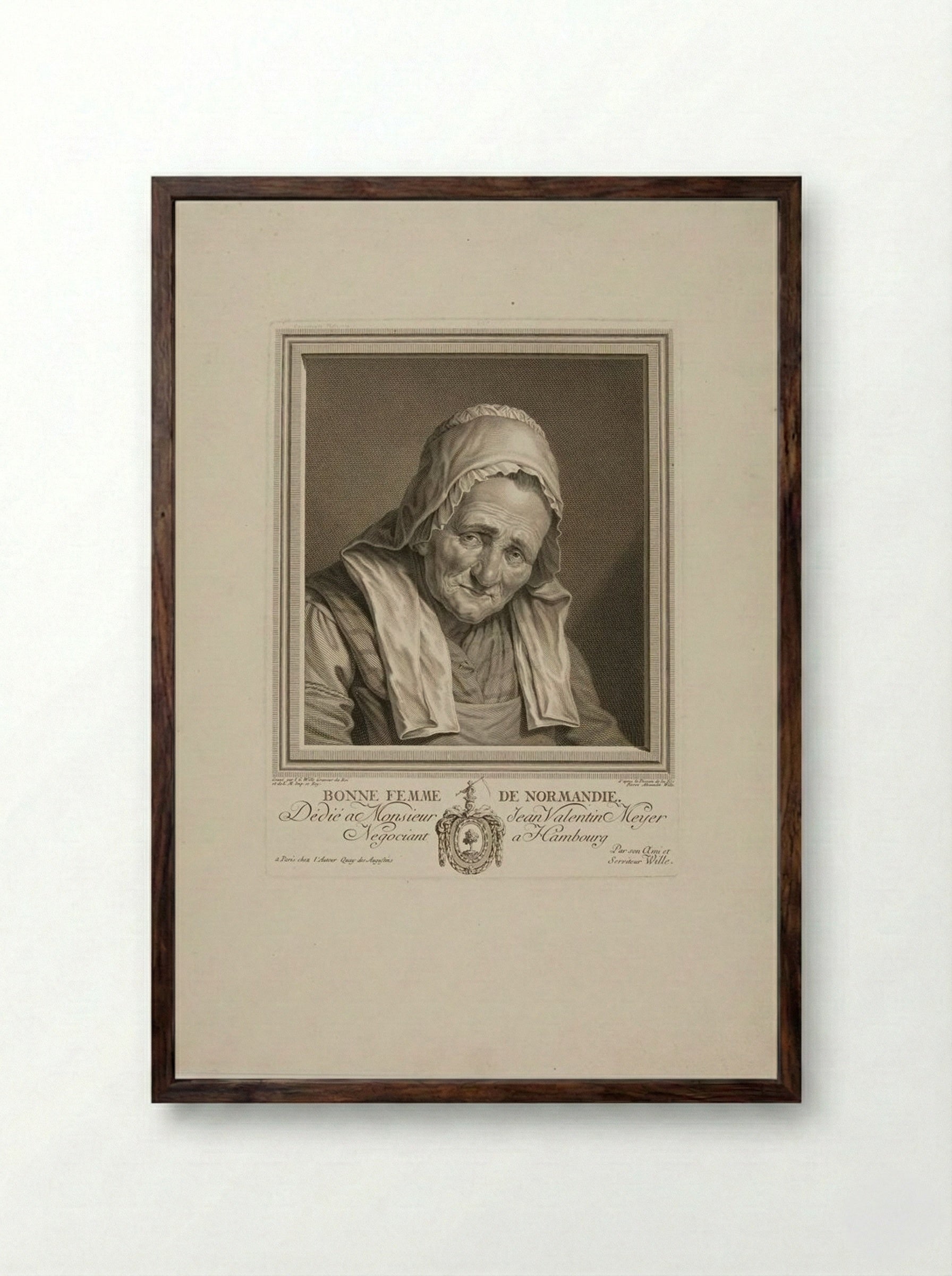 Bonne Femme de Normandie - Johann Georg Wille - Framed Print Dark Wood
