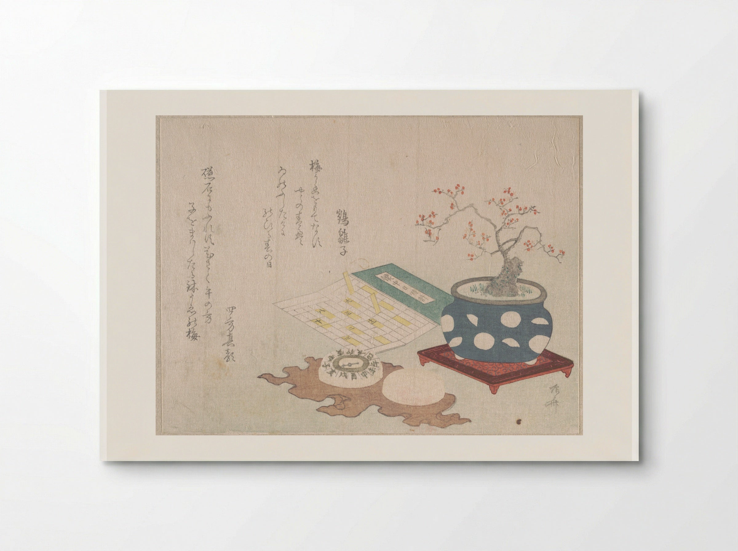 Bonsai Plum, Compass, and Pocket Sundial - Ryūryūkyo Shinsai - Poster