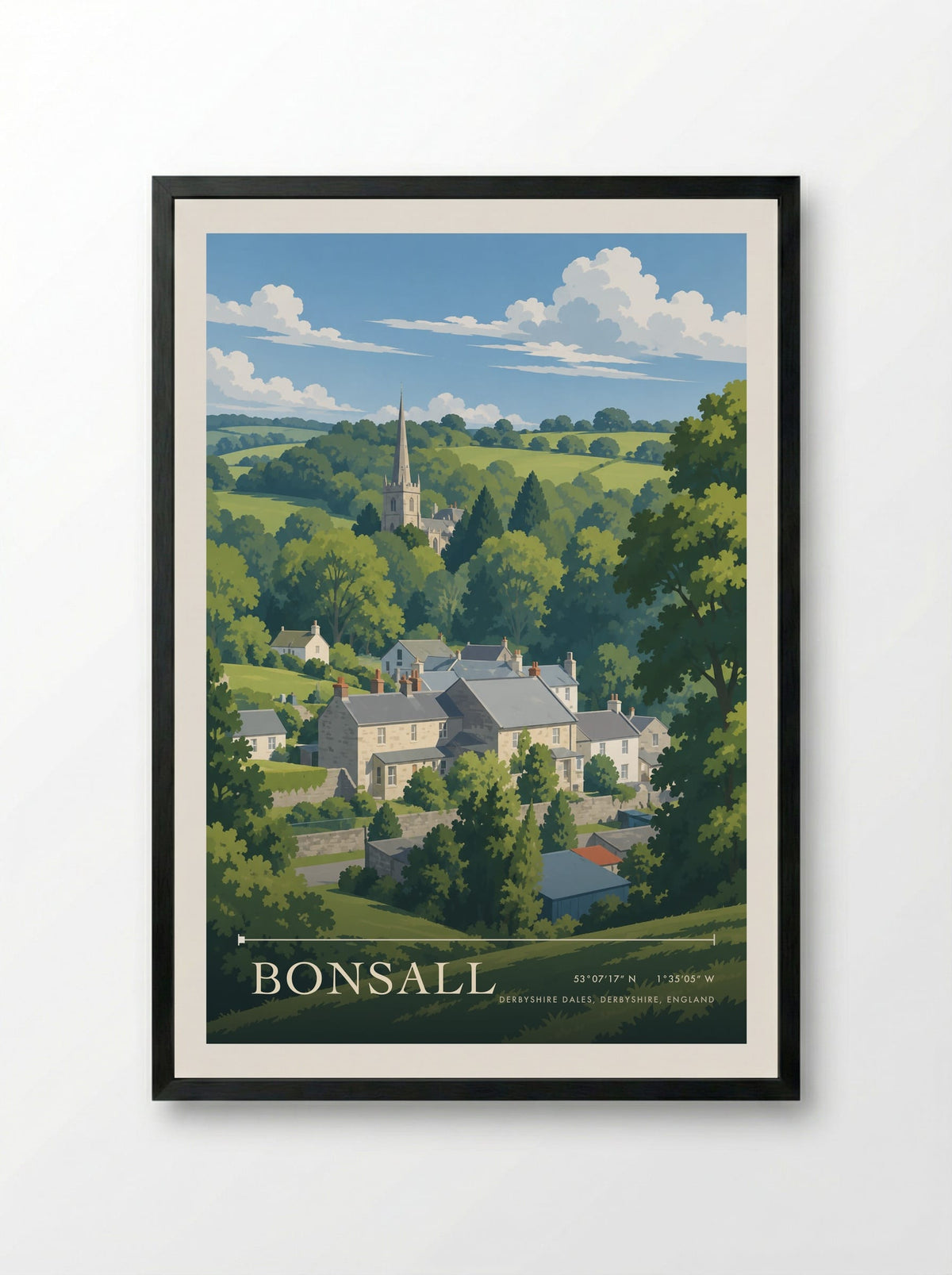 Bonsall, Derbyshire Dales, Derbyshire, England | Travel Poster - Framed Print Black
