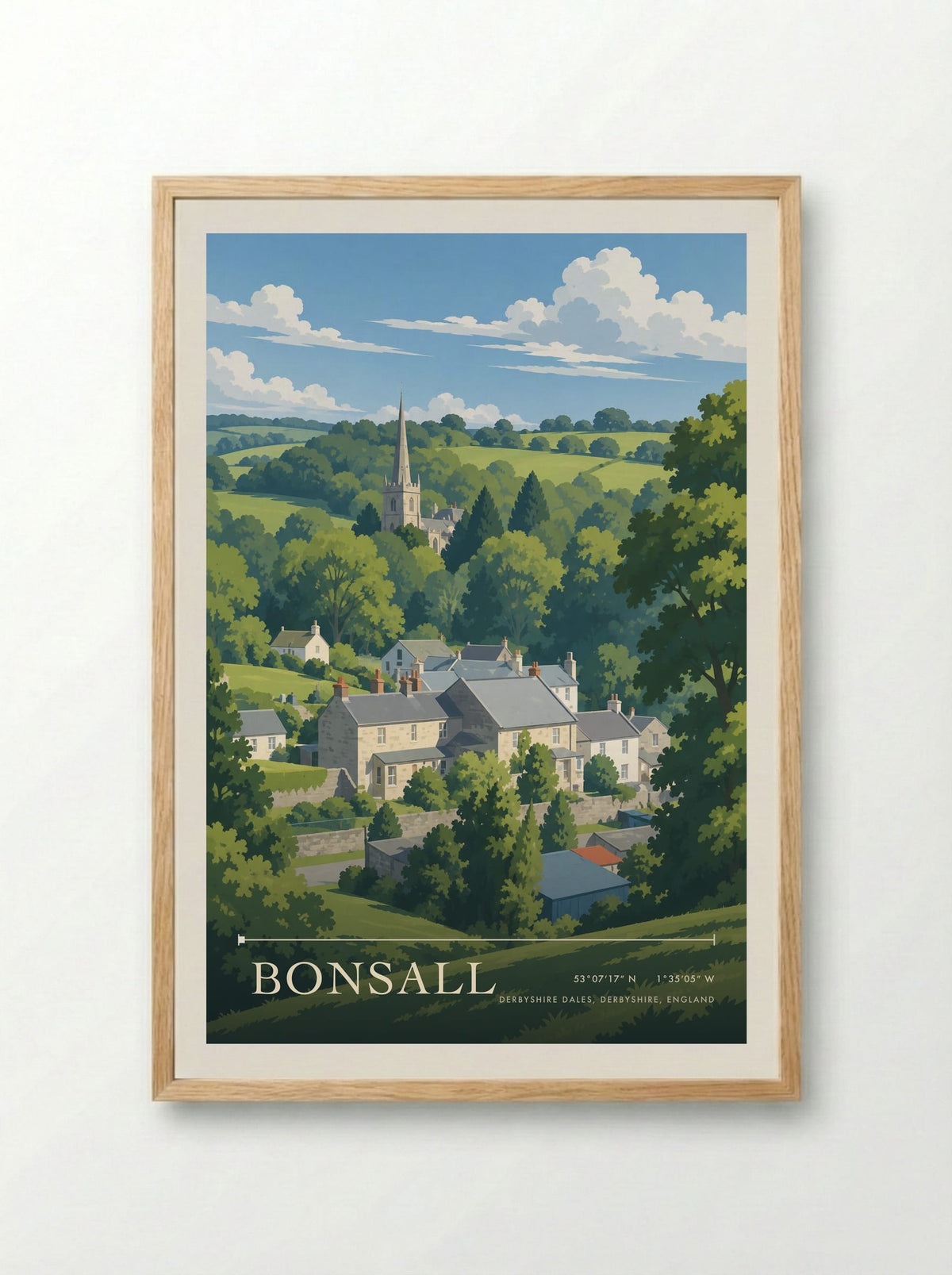 Bonsall, Derbyshire Dales, Derbyshire, England | Travel Poster - Framed Print Wood