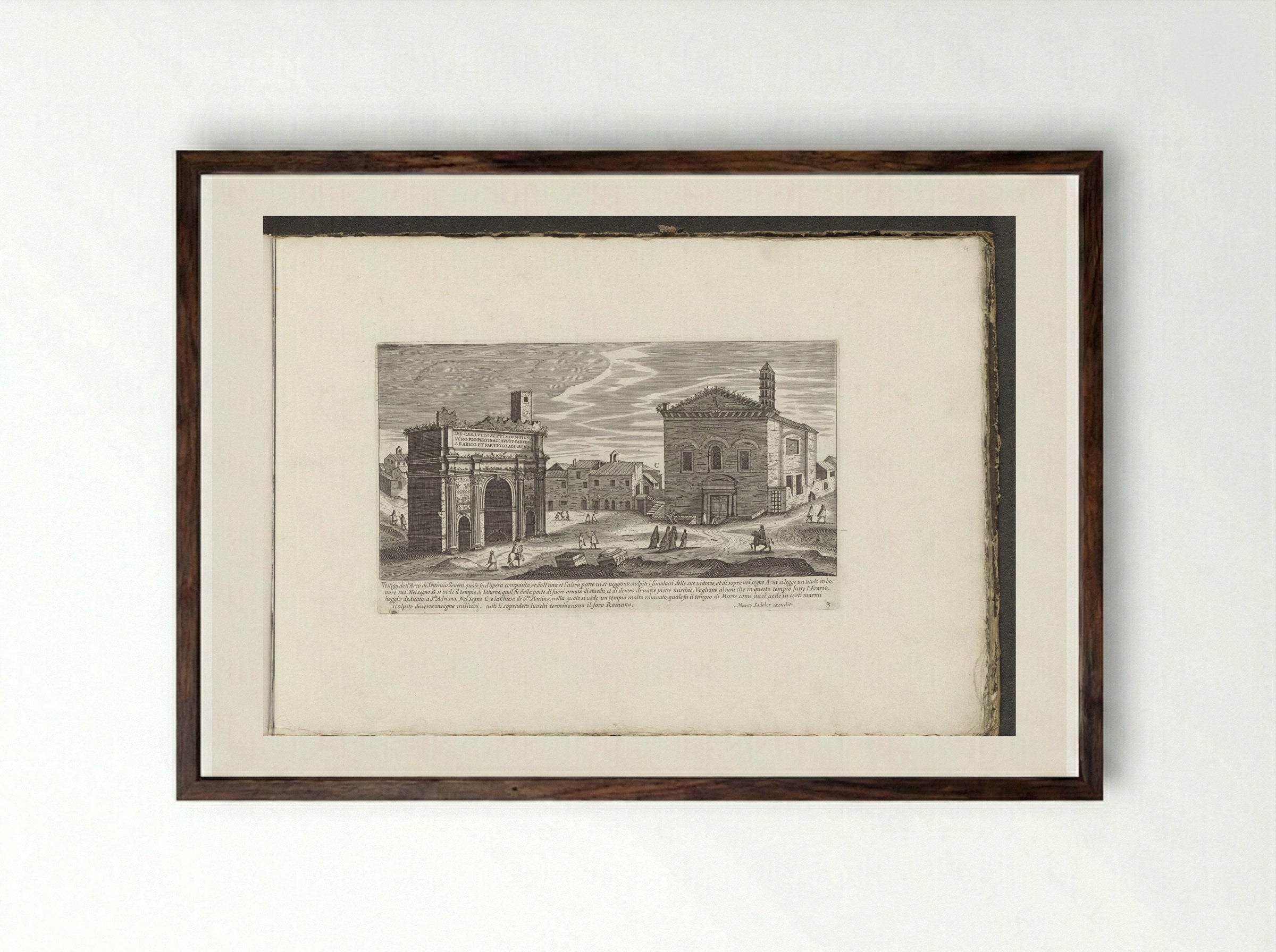 Boog van Septimius Severus en de Curia Julia - Giovanni Giacomo de' Rossi - Framed Print Dark Wood