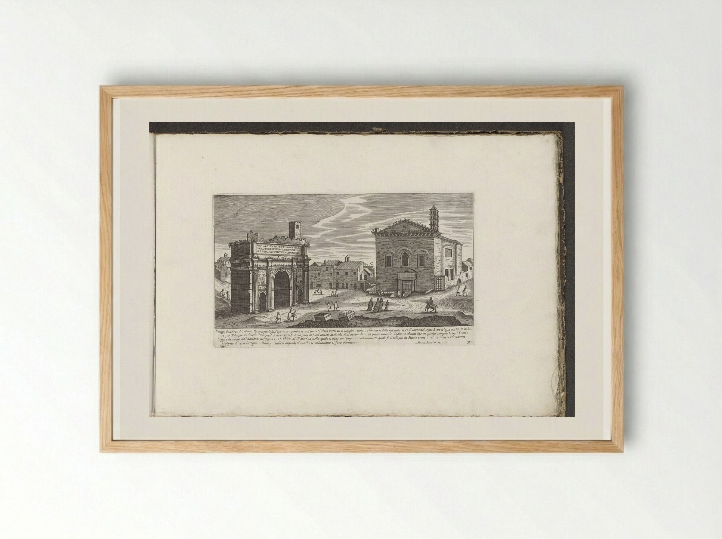Boog van Septimius Severus en de Curia Julia - Giovanni Giacomo de' Rossi - Framed Print Wood