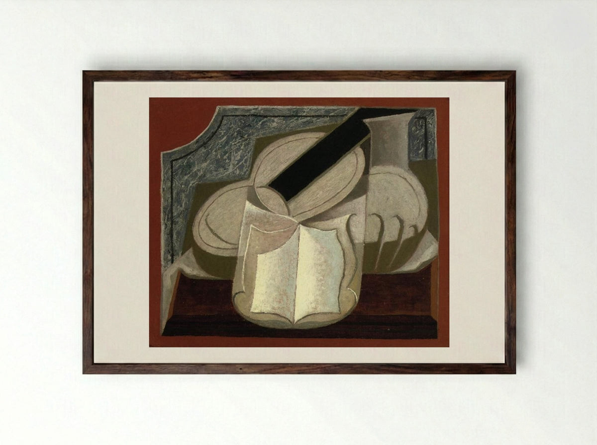 Book and Guitar - Juan Gris - Framed Print Dark Wood