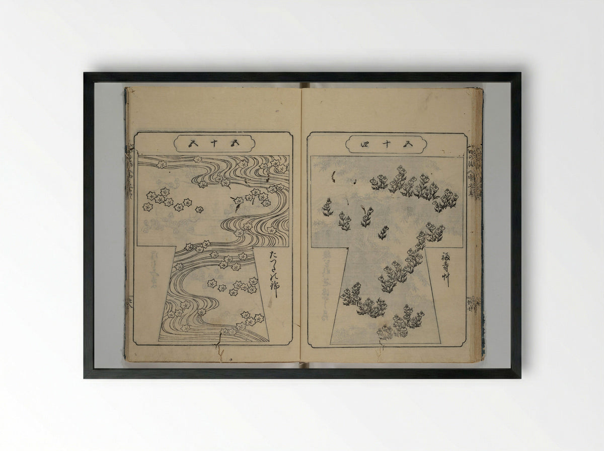 Book of Kosode Patterns (Hiinagata Ise no umi) - Enoki Shinuemon Hironobu - Framed Print Black