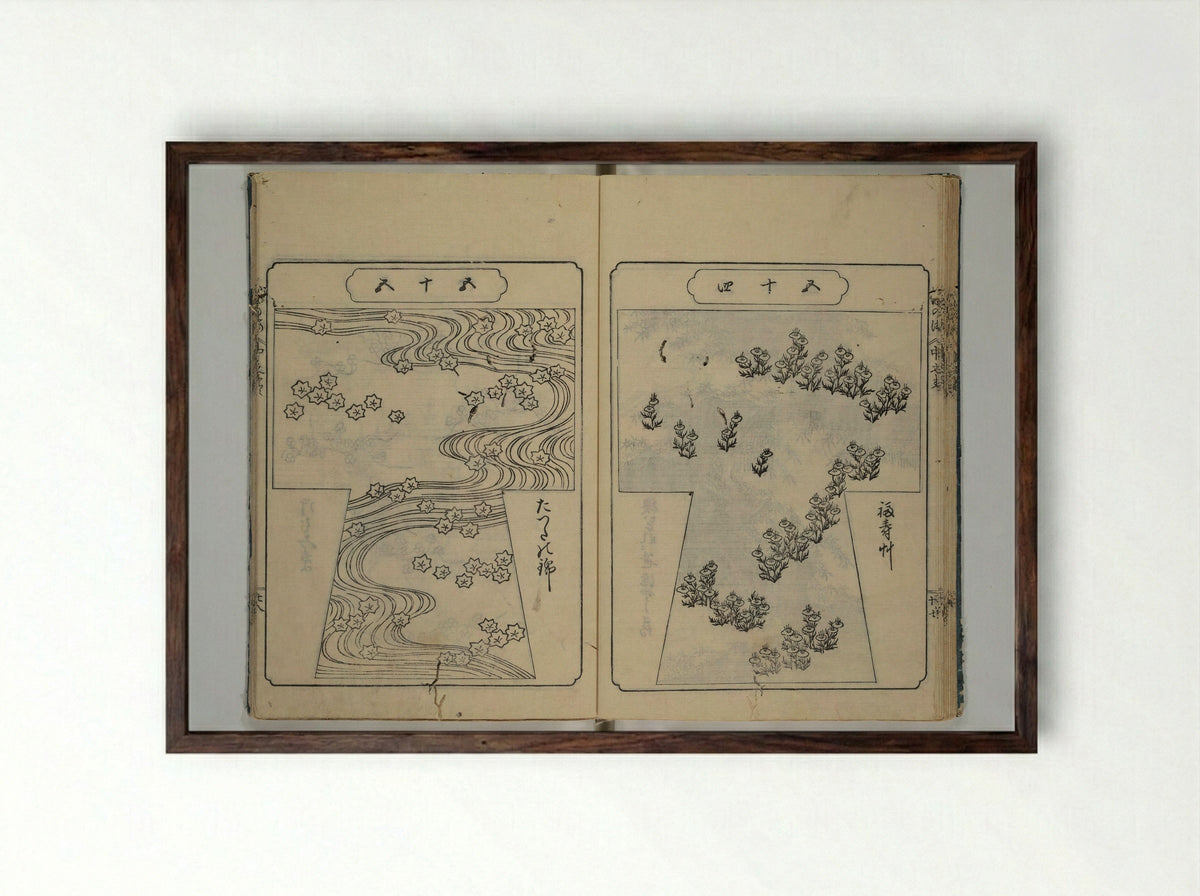 Book of Kosode Patterns (Hiinagata Ise no umi) - Enoki Shinuemon Hironobu - Framed Print Dark Wood