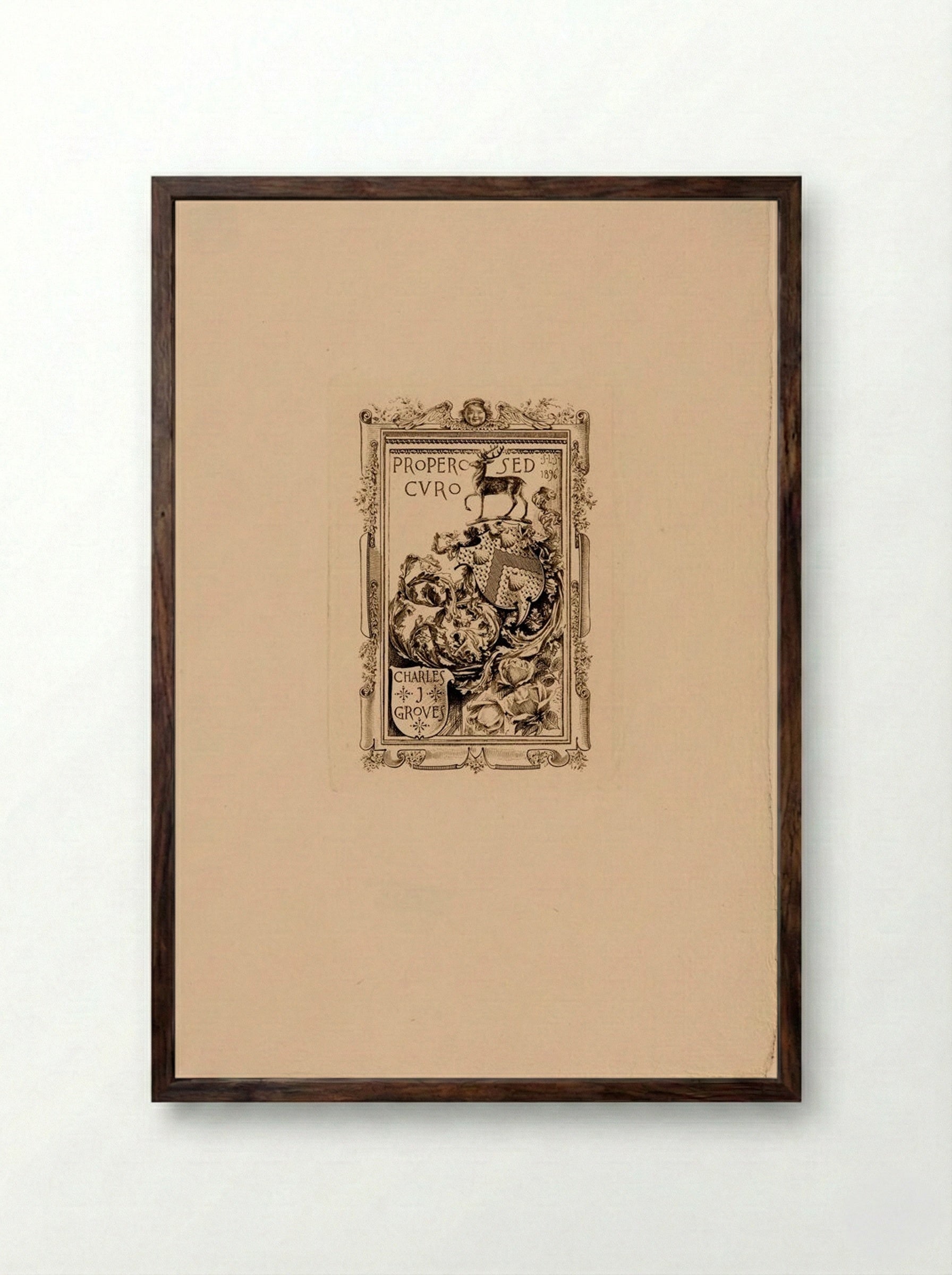 Bookplate of Charles J. Groves - Sidney L. Smith - Framed Print Dark Wood