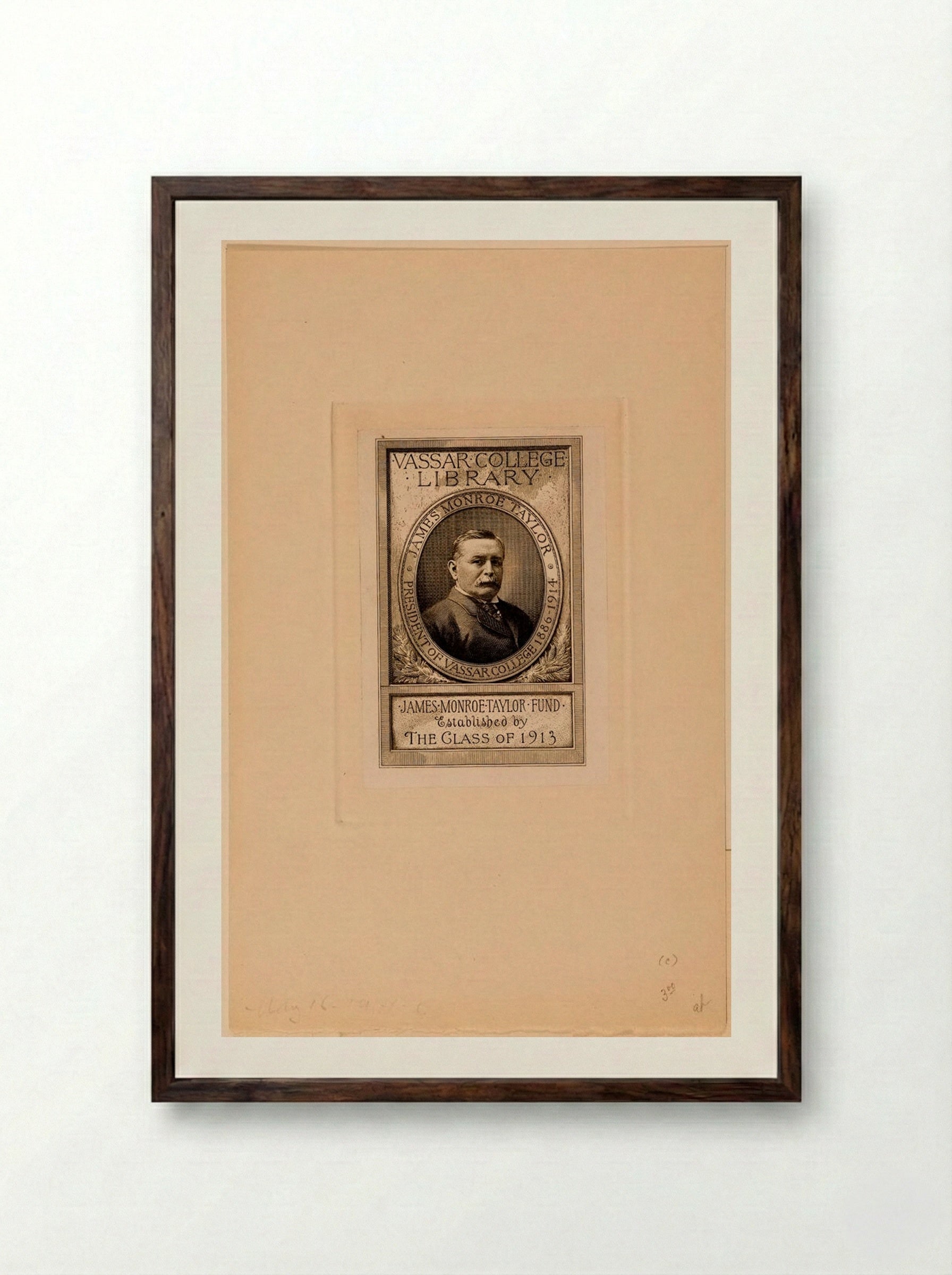 Bookplate of Vassar College Library - Sidney L. Smith - Framed Print Dark Wood