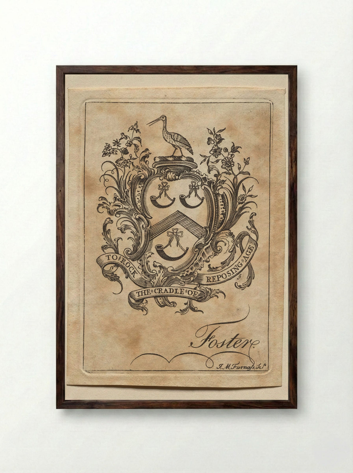Bookplate: Coat of Arms with Foster inscribed below - John Mason Furnass - Framed Print Dark Wood