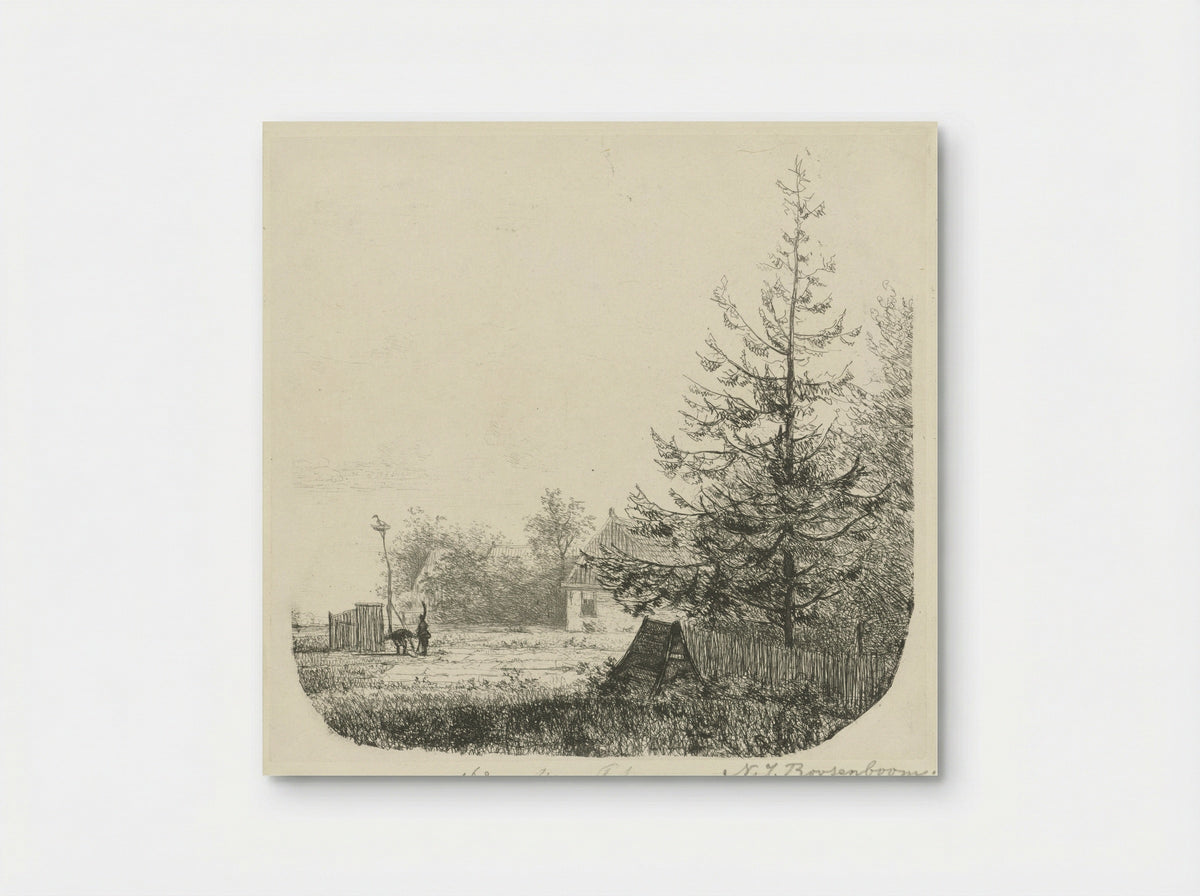 Boomrijk landschap met een ooievaarsnest - Nicolaas Johannes Roosenboom - Poster