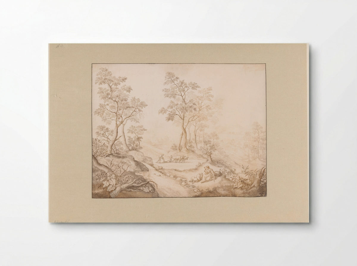 Boomrijk landschap met vrouw, man en een boer - Pieter de Porck - Poster