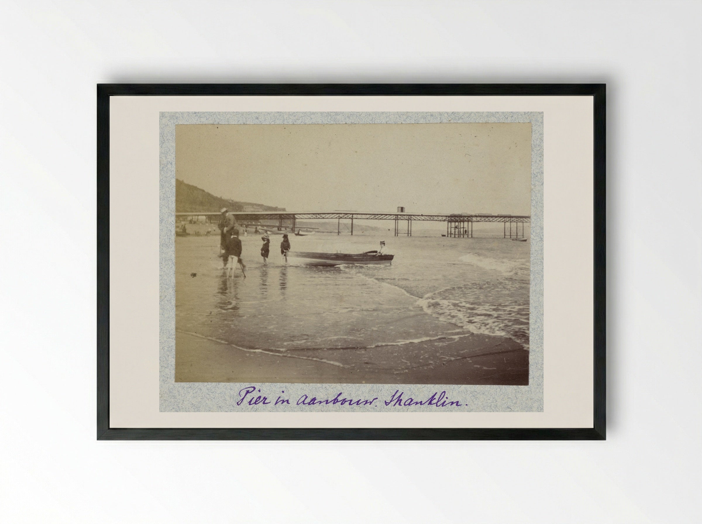 Boot in de branding en pier in aanbouw, Shanklin - Henry Pauw van Wieldrecht - Framed Print Black