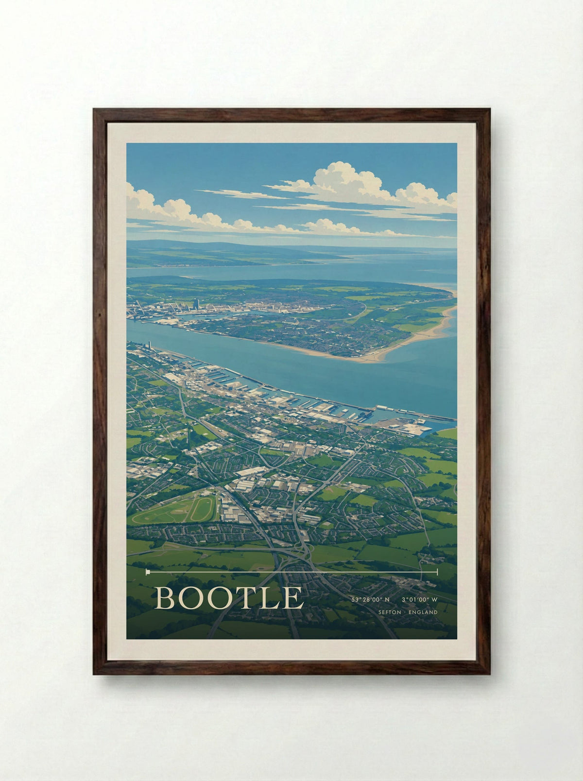Bootle, Sefton | Travel Poster - Framed Print Dark Wood