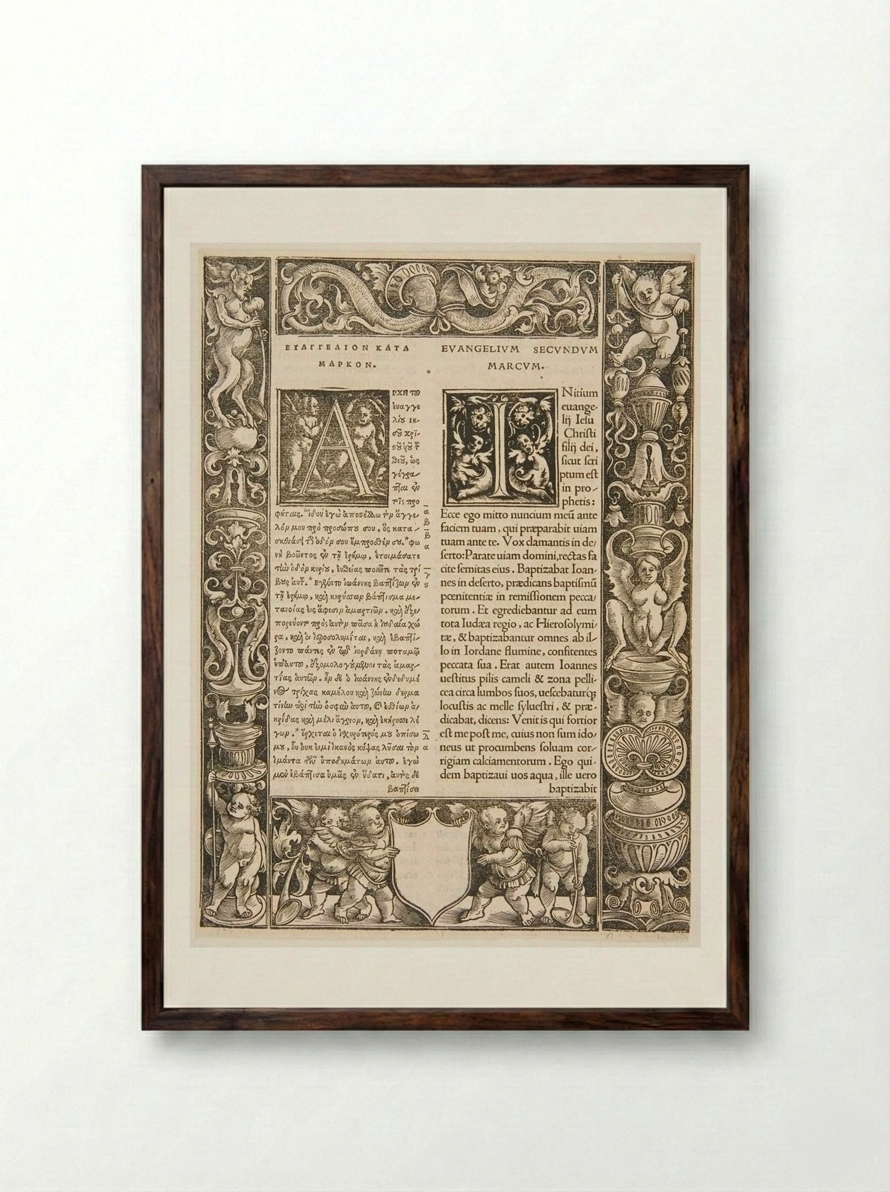Border Composed of Four Blocks; Initials A, I - Urs Graf - Framed Print Dark Wood