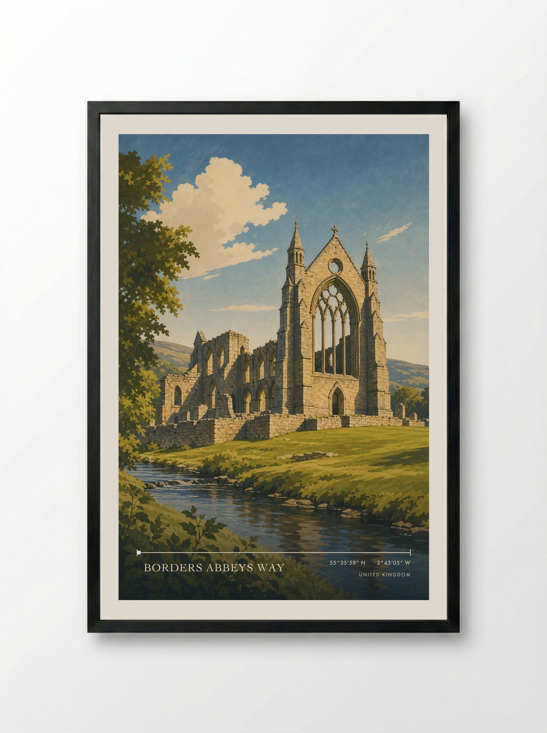 Borders Abbeys Way United Kingdom Travel Poster - Framed Print Black