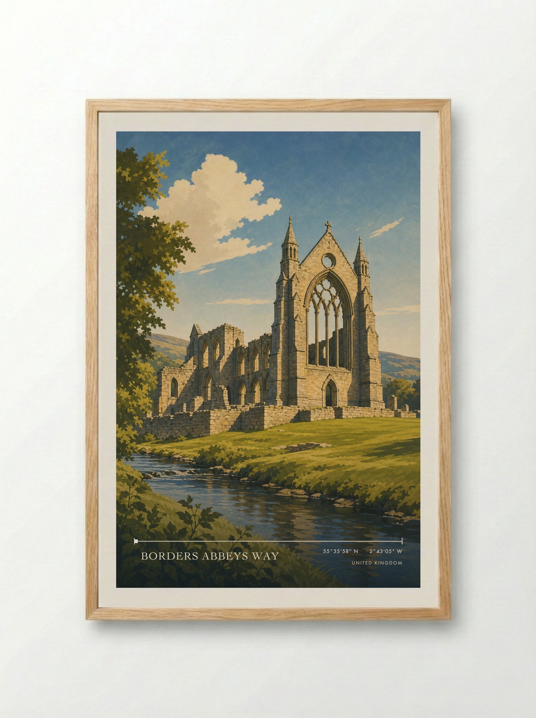Borders Abbeys Way United Kingdom Travel Poster - Framed Print Wood