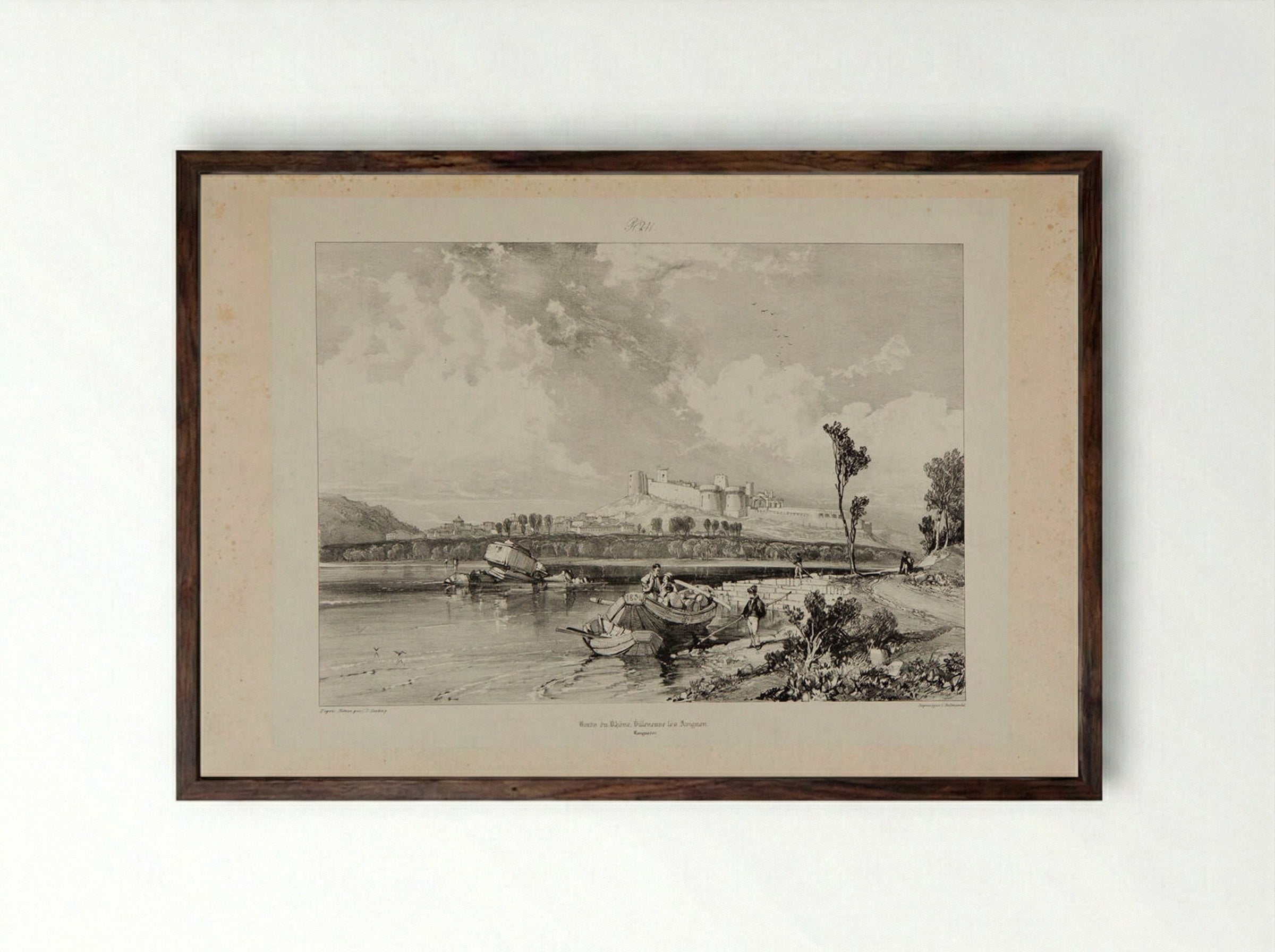 Bords du Rhone, Villeneuve les Avignon, Languedoc - James Duffield Harding - Framed Print Dark Wood