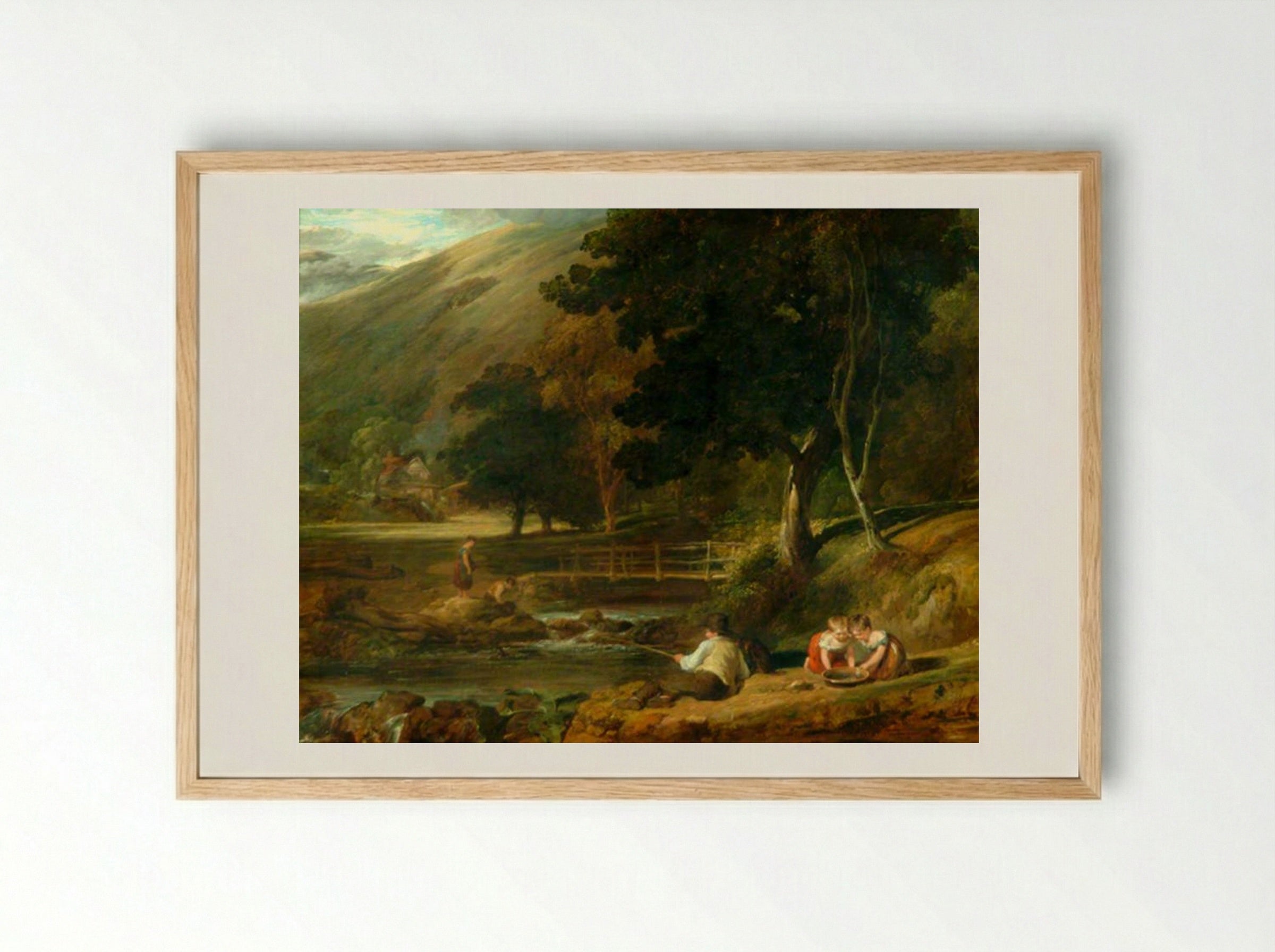 Borrowdale, Cumberland, with Children Playing by the Banks of a Brook - William Collins - Framed Print Wood