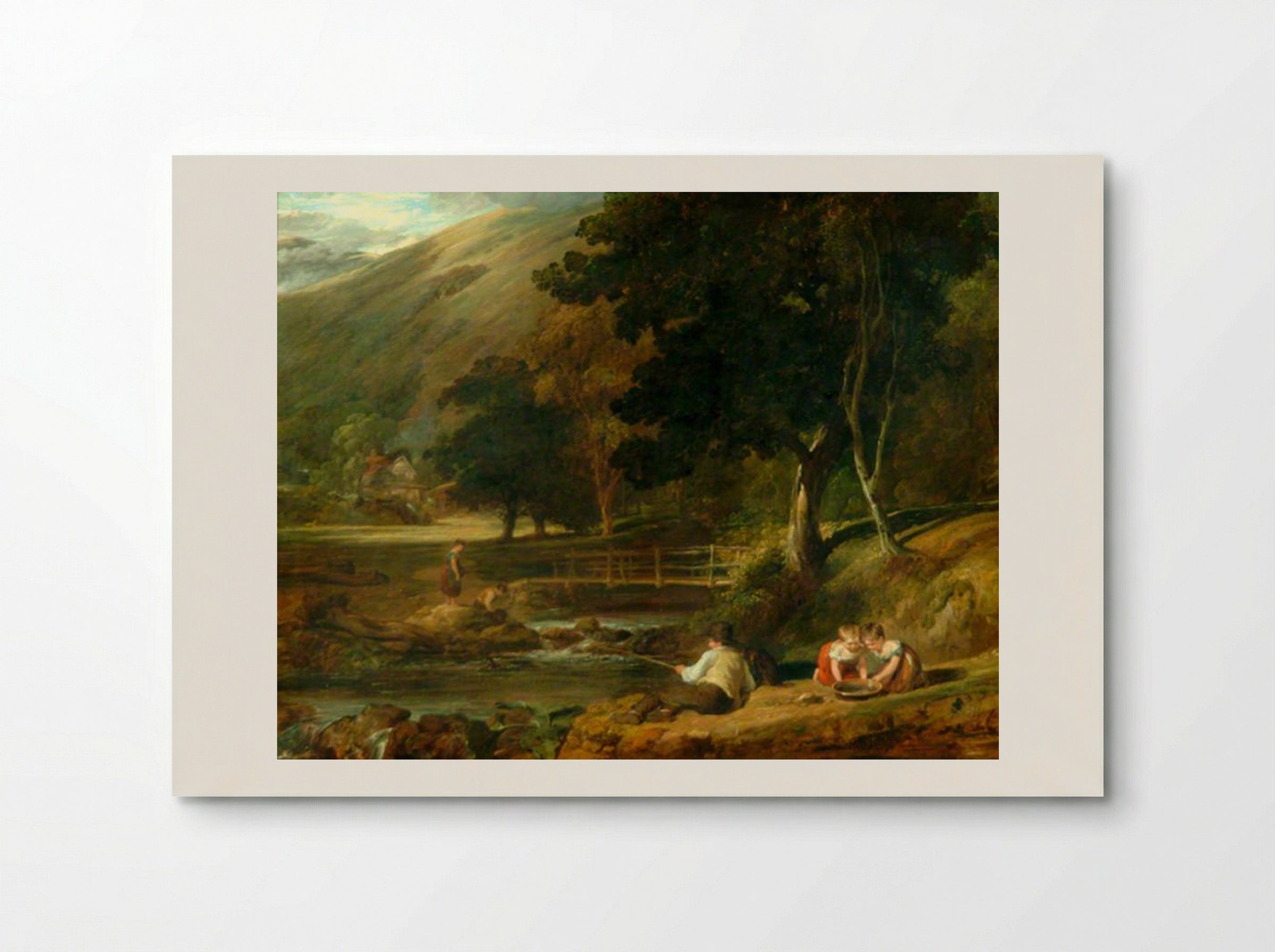 Borrowdale, Cumberland, with Children Playing by the Banks of a Brook - William Collins - Poster