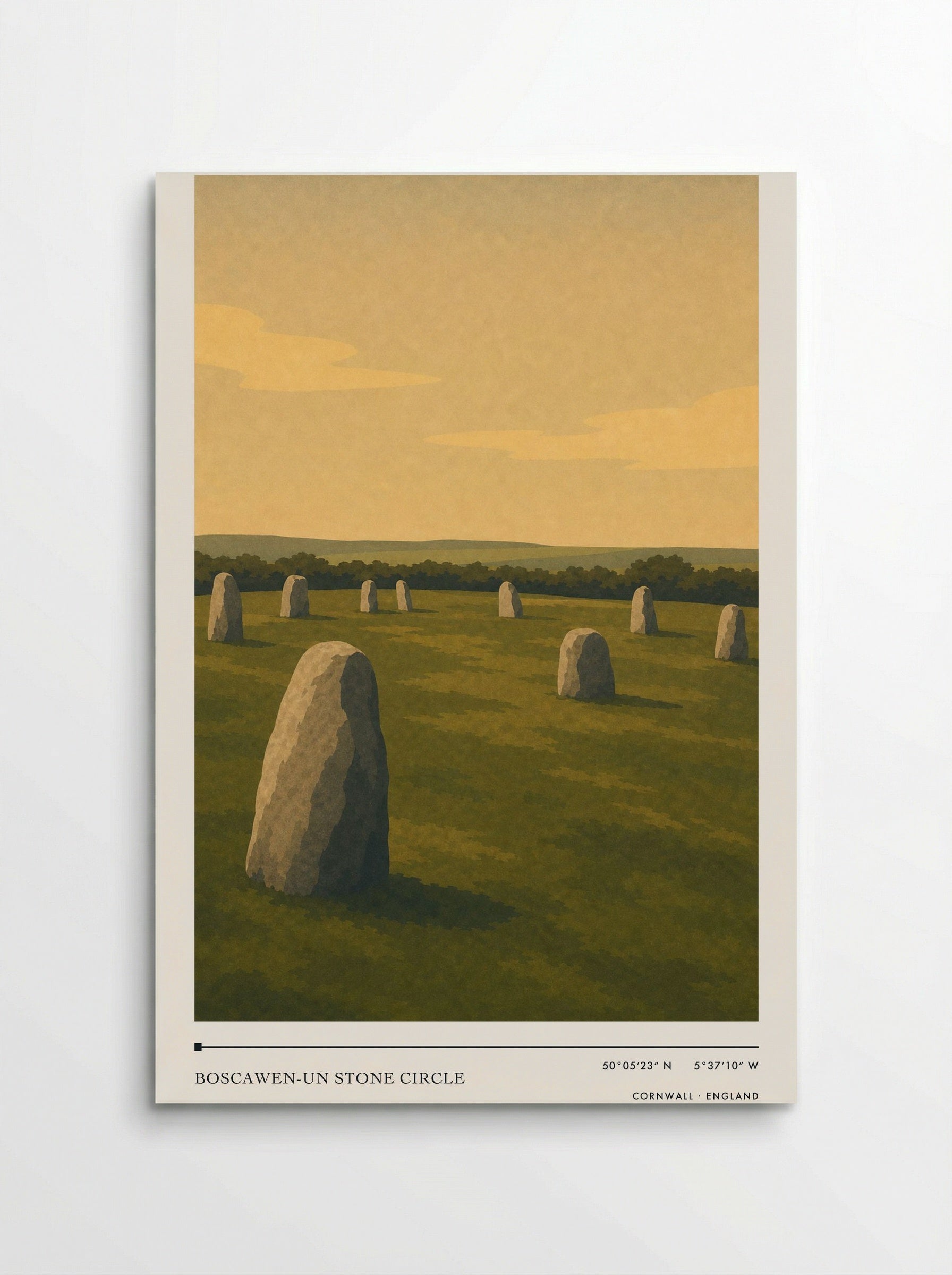 Boscawen-un Stone Circle Cornwall England Travel Poster - Poster