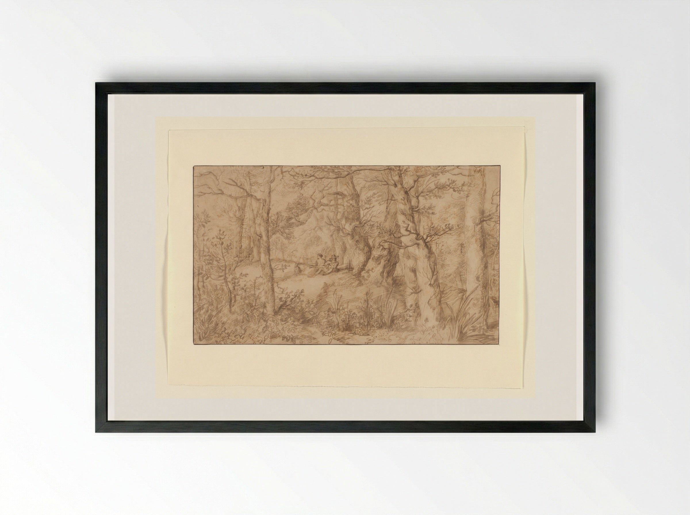 Bosgezicht met rustend paar - Jan Lievens - Framed Print Black